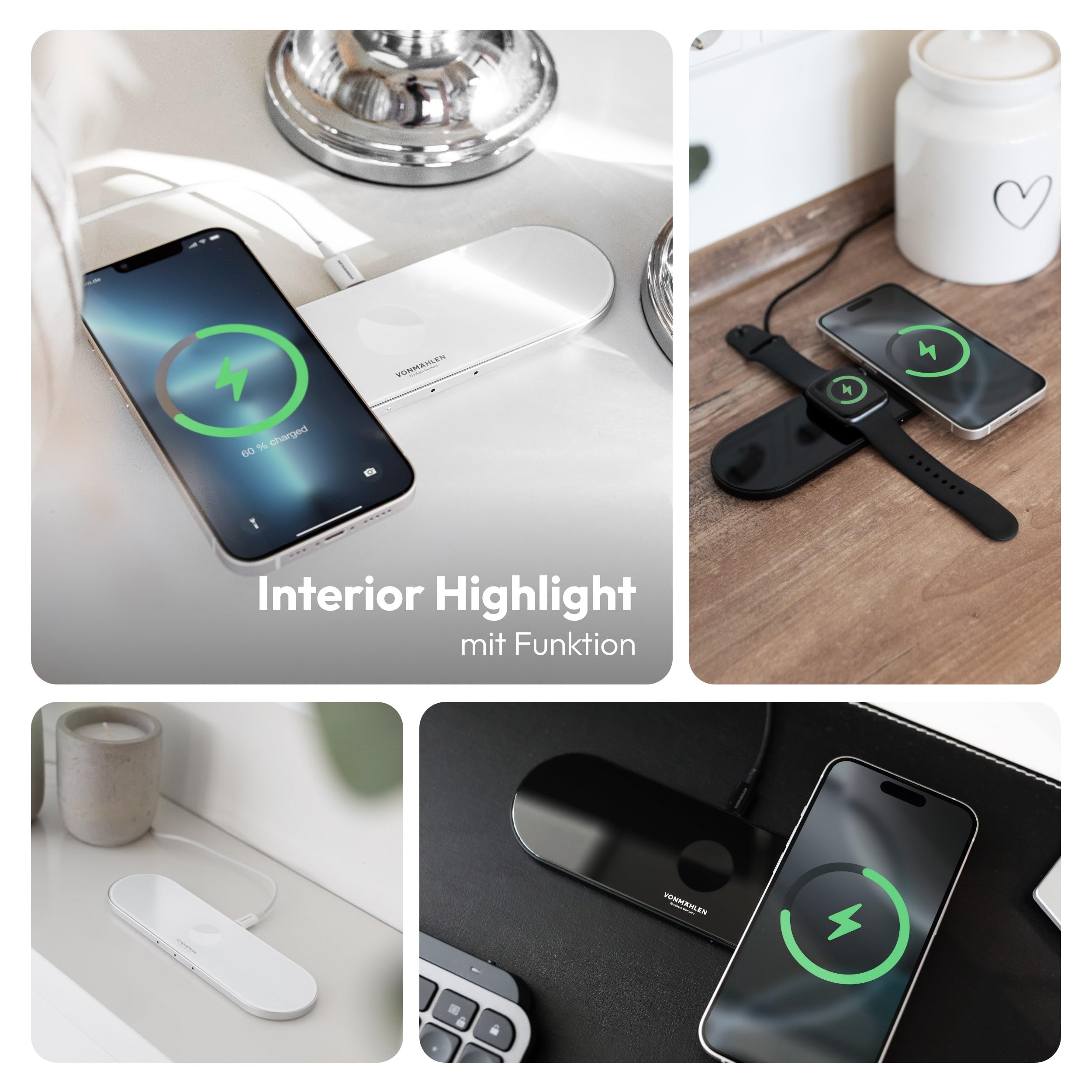 Vonmählen Aura Home - estación de Carga inalámbrica 3 en 1, Compatible con MagSafe, Carga rápida de hasta 15 W, diseño Elegante y Moderno - Negro