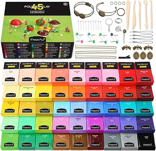 Magicfly Polymer Clay Starter Kit, 45 Colors Oven Bake Clay with 5