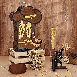 WERNNSAI Western Cowgirl Boot Piata - Cowboy Hat Pinata Game Western World Theme Party Decorations for Adults Kids Birthday Farm Horse Rodeo Party Supplies with Bat Blindfold
