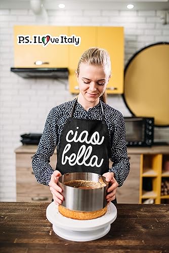 Miniatura 3 de P.S. I Love Italy Ciao Bella - Delantal negro con temática italiana, delantales con pechera para hombres y mujeres