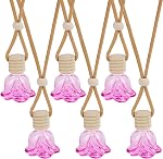 6Pcs Forme de fleur Air Freshener suspension de voiture, Aromathérapie de voiture bouteille de diffuseur d'huile essentielle, bouteilles de parfum rechargeables Pendentif décoration intérieure automatique pour ornement de bouteille essentielle (puits)