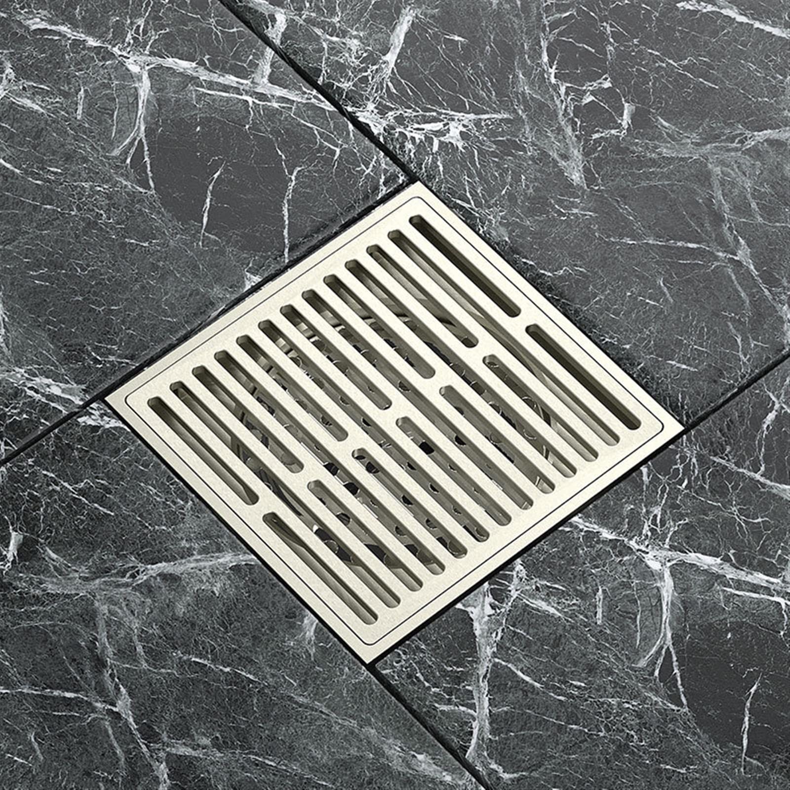 Siphon de sol de douche en laiton noir premium avec grille de finition