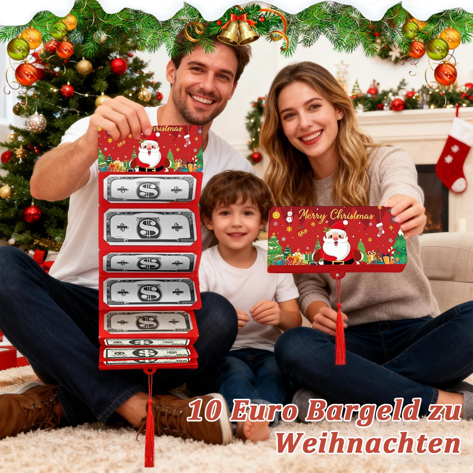 Set de 2 Portatarjetas de Dinero o Regalo para Navidad 2026, Creativos Compartimentos para Regalos de Dinero para Navidad con 10 Ranuras como Sorpresa Especial