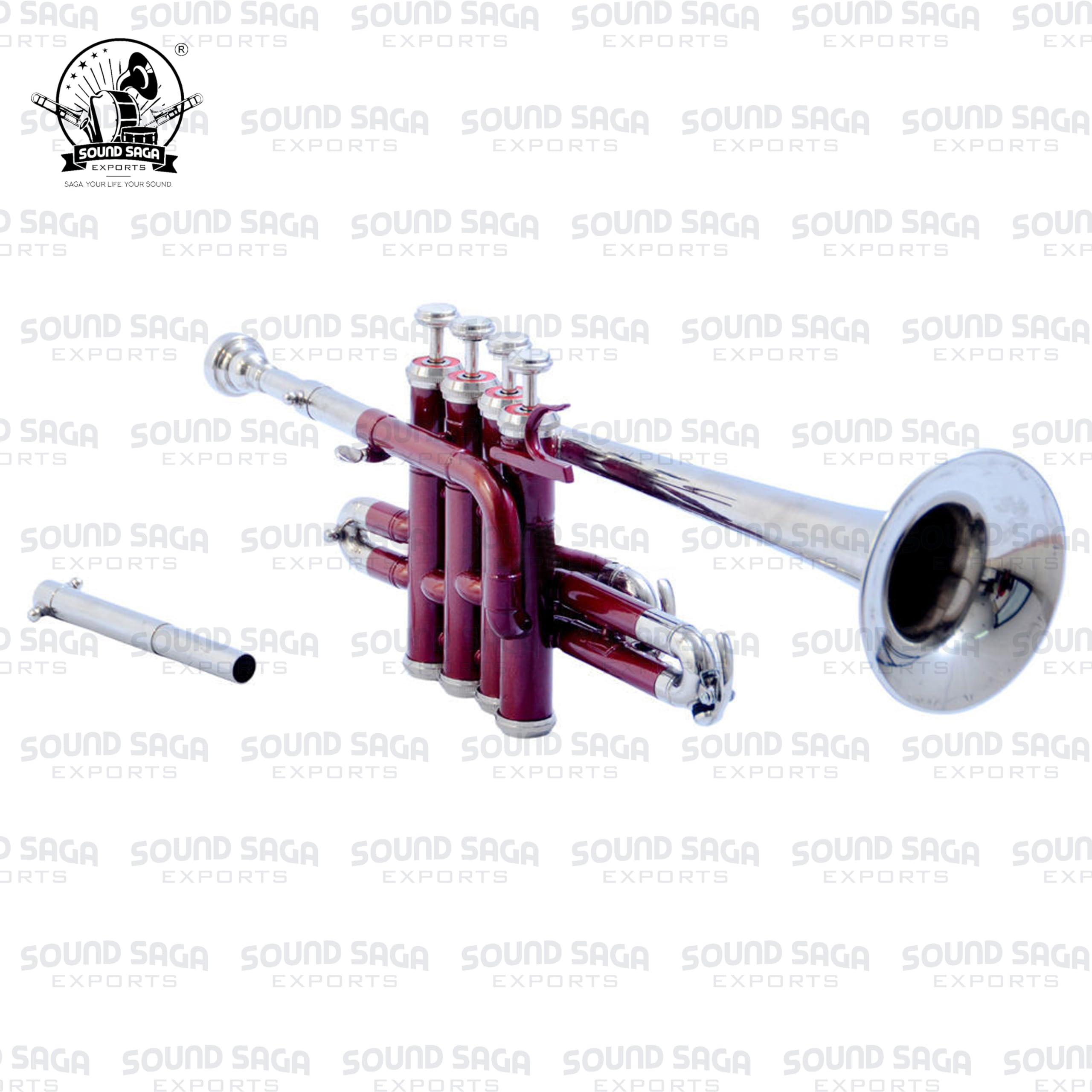 Piccolo Bb Pitch Trumpet Including Mouthpiece and Carry Case (Red Silver)