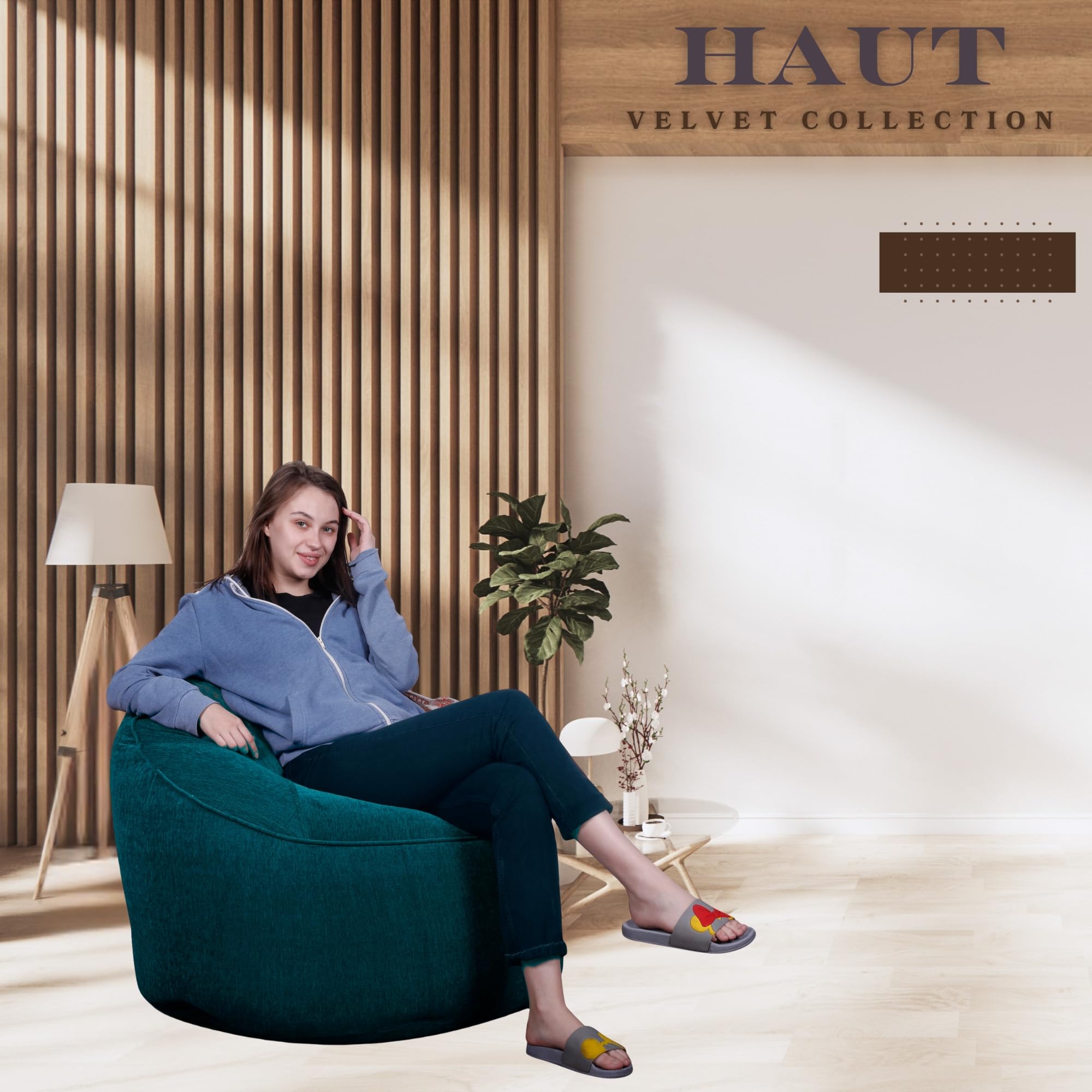 Style Homez Haut Collection Mooda, Rocker Lounge Bean Bag XXXL Size Teal Color, Premium Velvet Fabric Cover Only