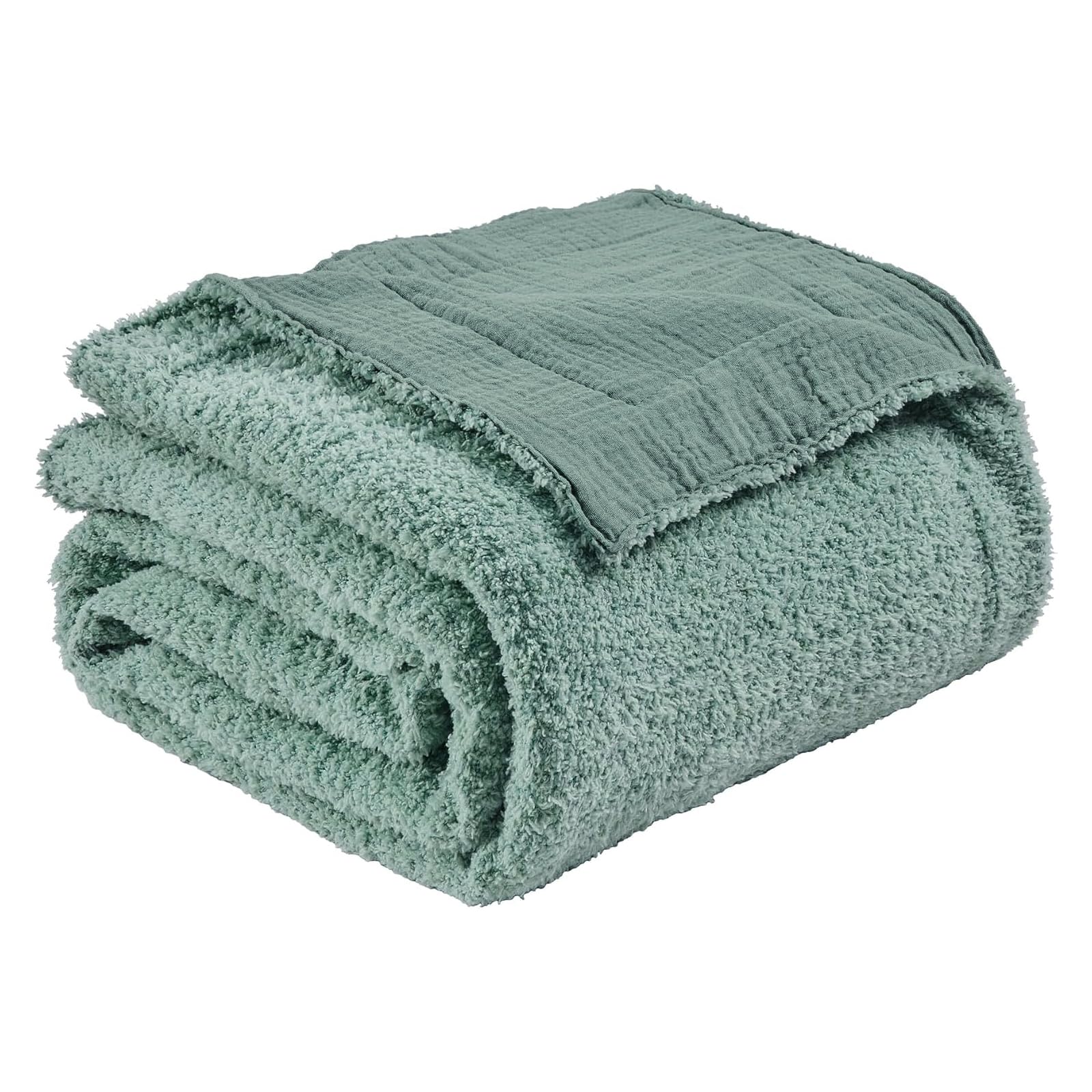 EMME Muslin and Fleece Twin Blanket Reversible - 60"*80" Teal Soft Warm Throw Blankets for Couch Bed Picnic Travel Bed
