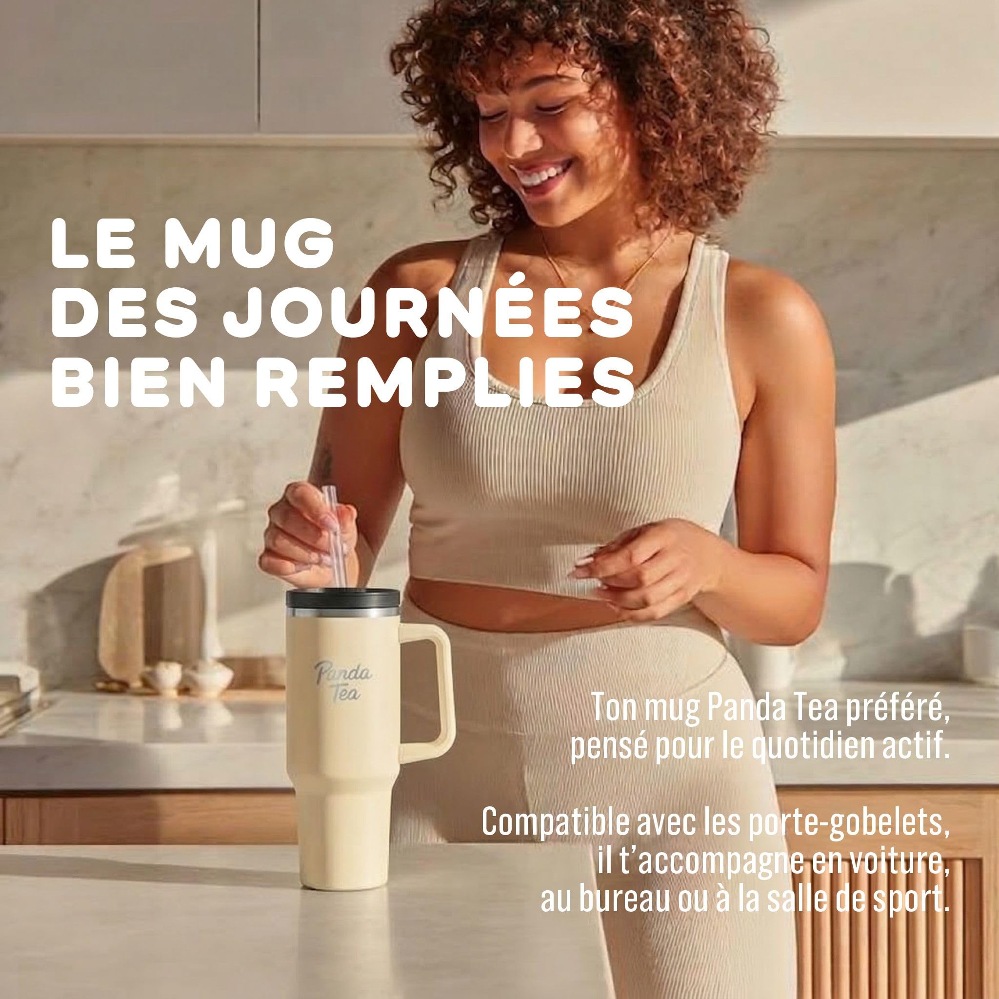 Panda Tea - Mug XXL avec Paille - 1180 mL - Bleu - Gourde Inox isotherme avec Paille – Boissons Chaudes & Froides - Bouteille Double Paroi – Gourde Grande Capacité