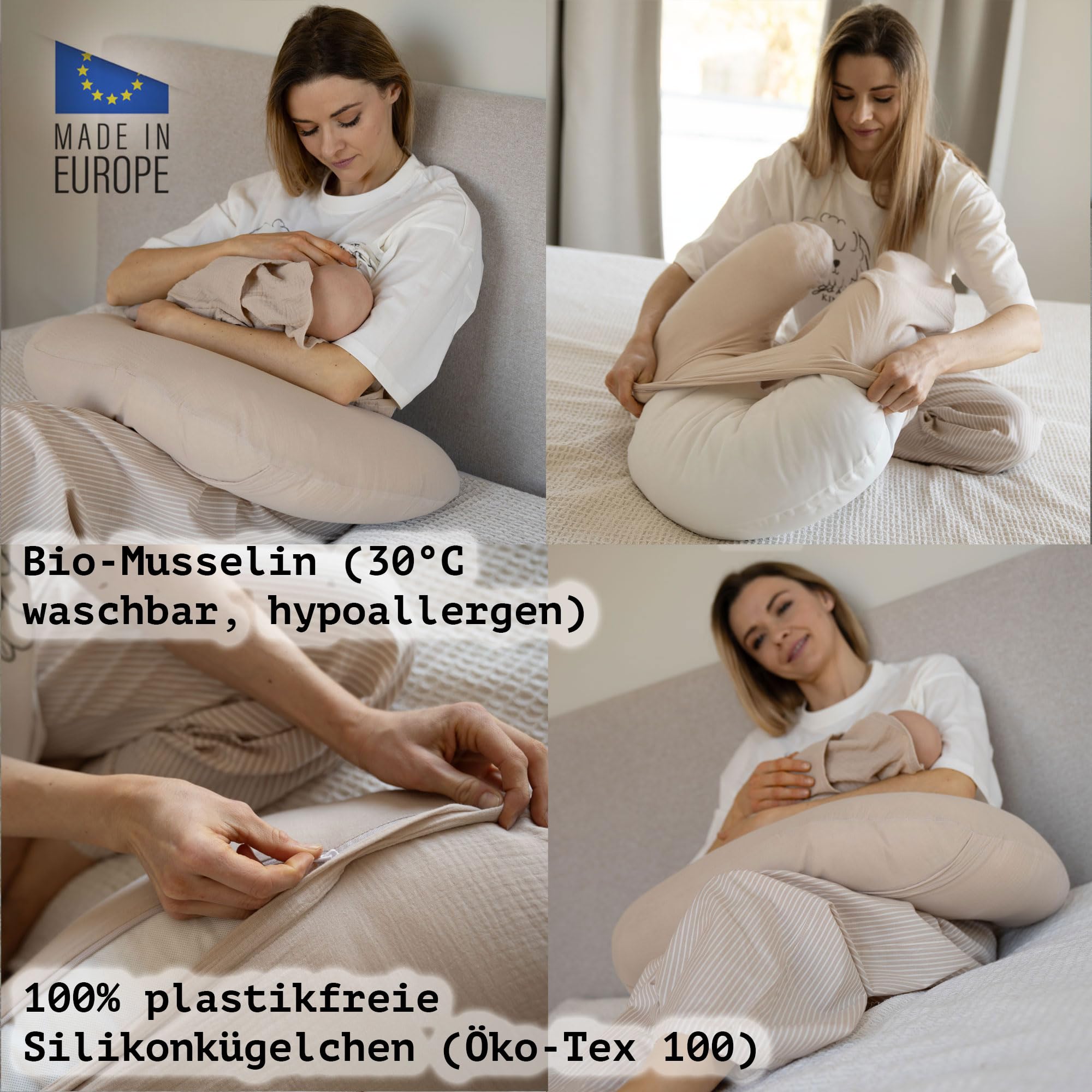 PaLulli® Mussola - Cuscino per allattamento, in 100% mussola, in cotone mussola, per allattamento, per bambini, traspirante e lavabile, colore: rosa