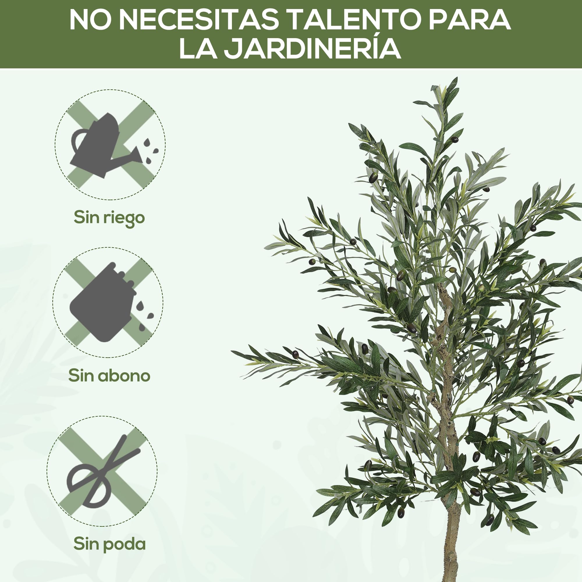 HOMCOM Olivo Artificial 180 cm Planta Artificial Grande 40 Aceitunas Verde | Decorativa de Interior, para Decoración de Hogar, Oficina, Dormitorio y Balcón