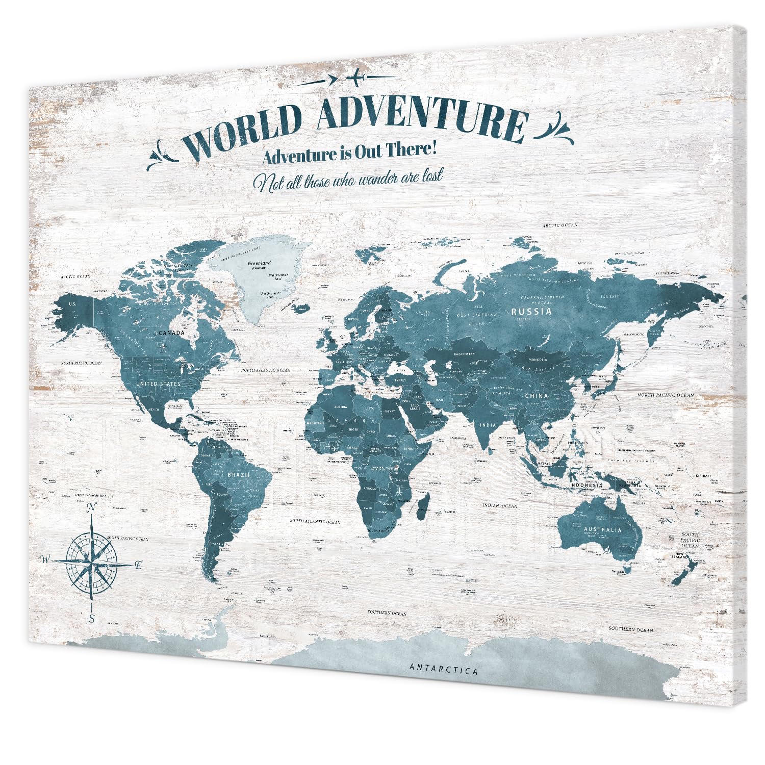 IPIC Antique Blue World Travel Map with Pins, World Map Pin Board, 30x24 in
