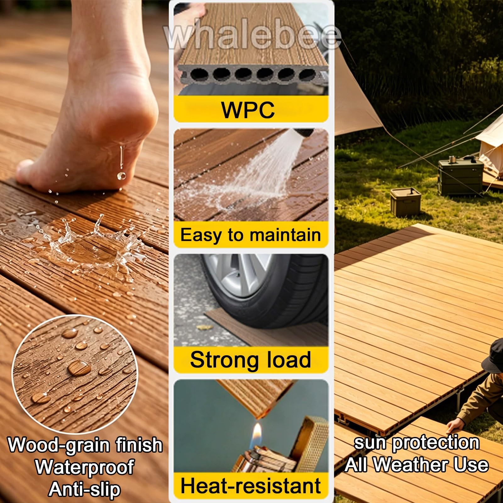 Dalles Terrasse Clipsables WPC Plateforme Dalles Patio(Natural,84x84x15cm)