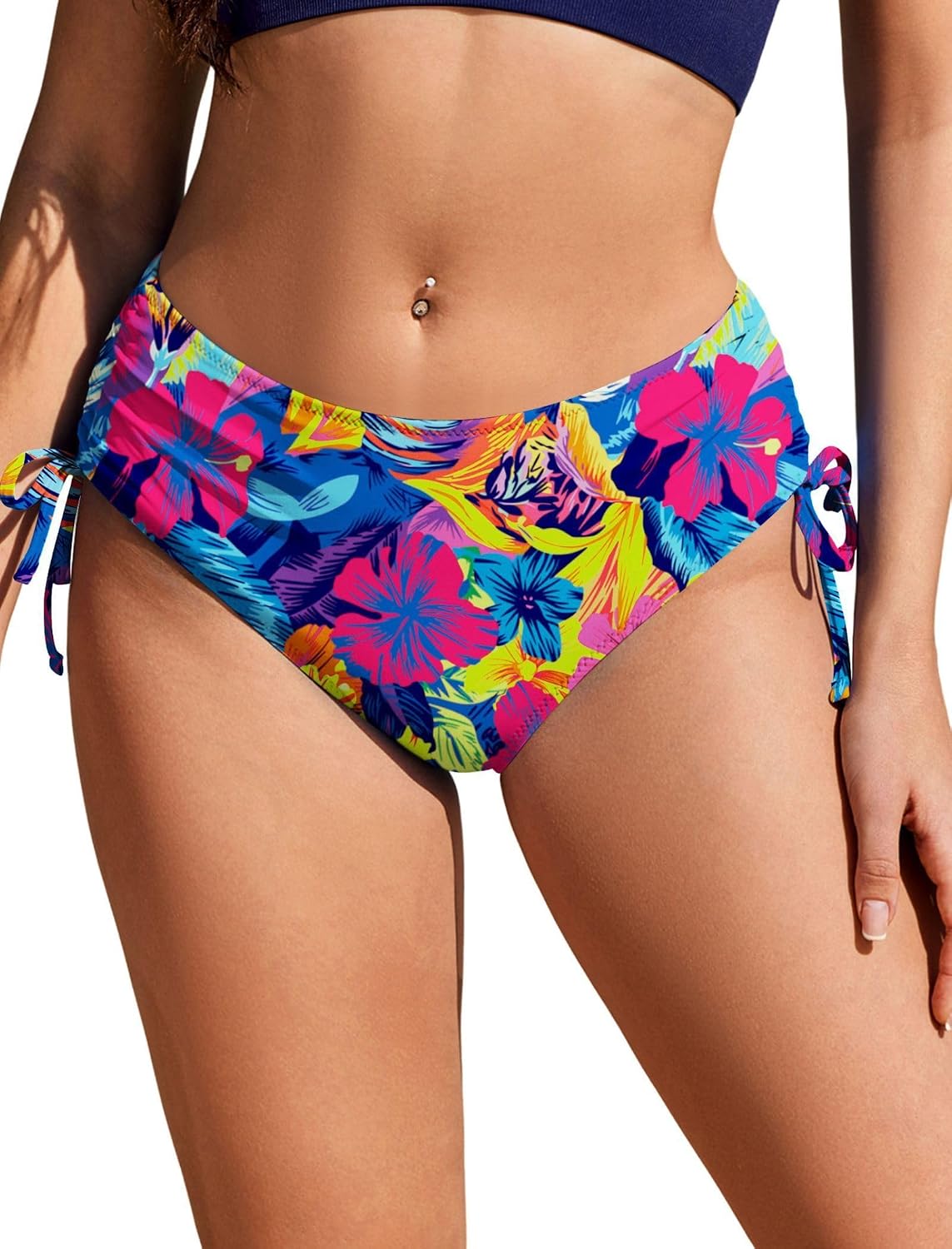 Ekouaer Women Bikini Bottoms Mid Waist Swim Bathing Suit Bottom Full Coverage Swimsuit Shorts,XS-XXL