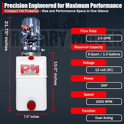 Miniatura 44 de KTI Bomba hidráulica de doble efecto de 4 cuartos de galón para remolque volquete - Unidad de potencia hidráulica - Bomba de remolque de volcado