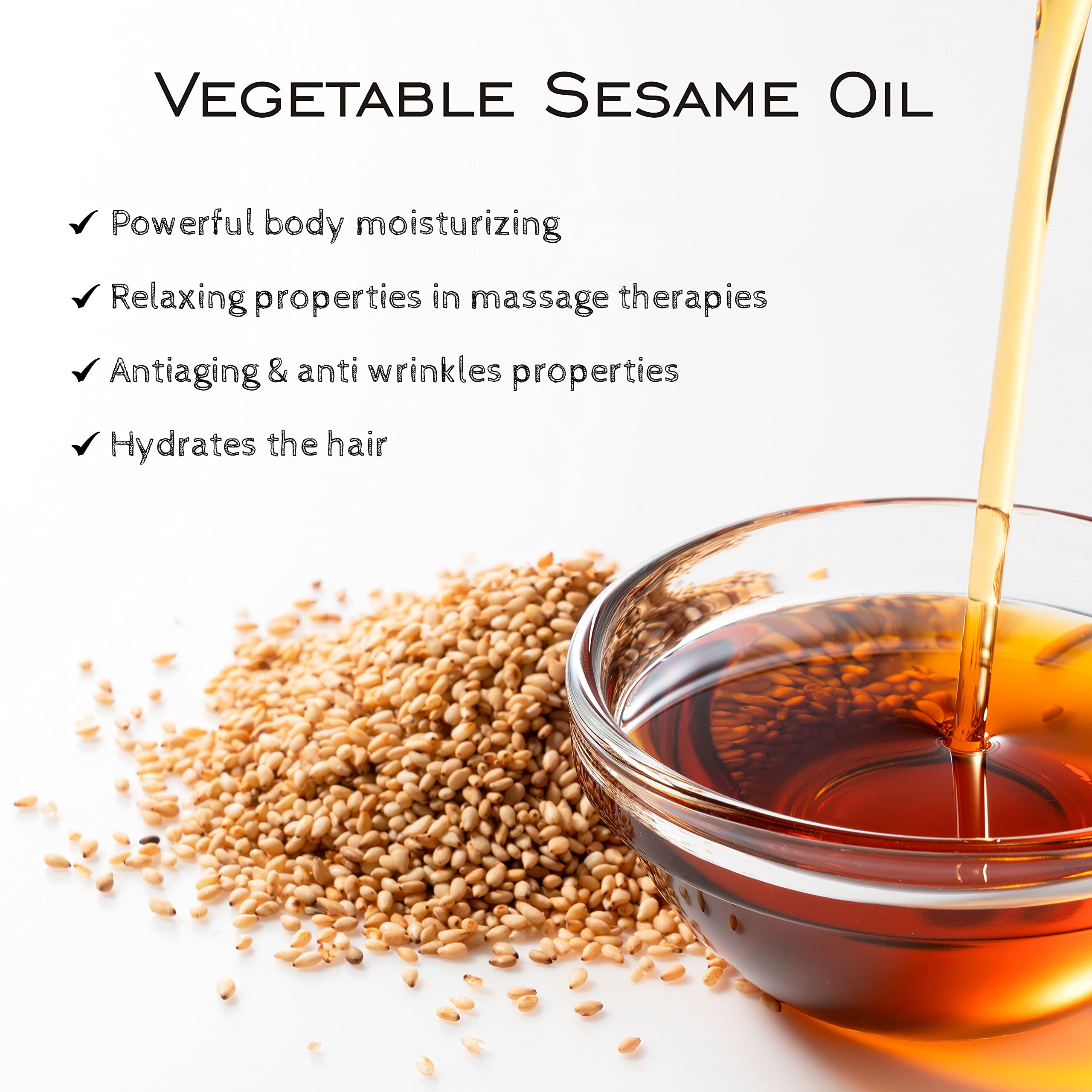 Huile de Sésame BIO Graines de Sésame 100% Pure, Naturelle et Pressée à Froid. Huile de Sesame Certifié Biologique, Cosmétique Maison Naturelle (Cheveux, Peau) - 500 ml