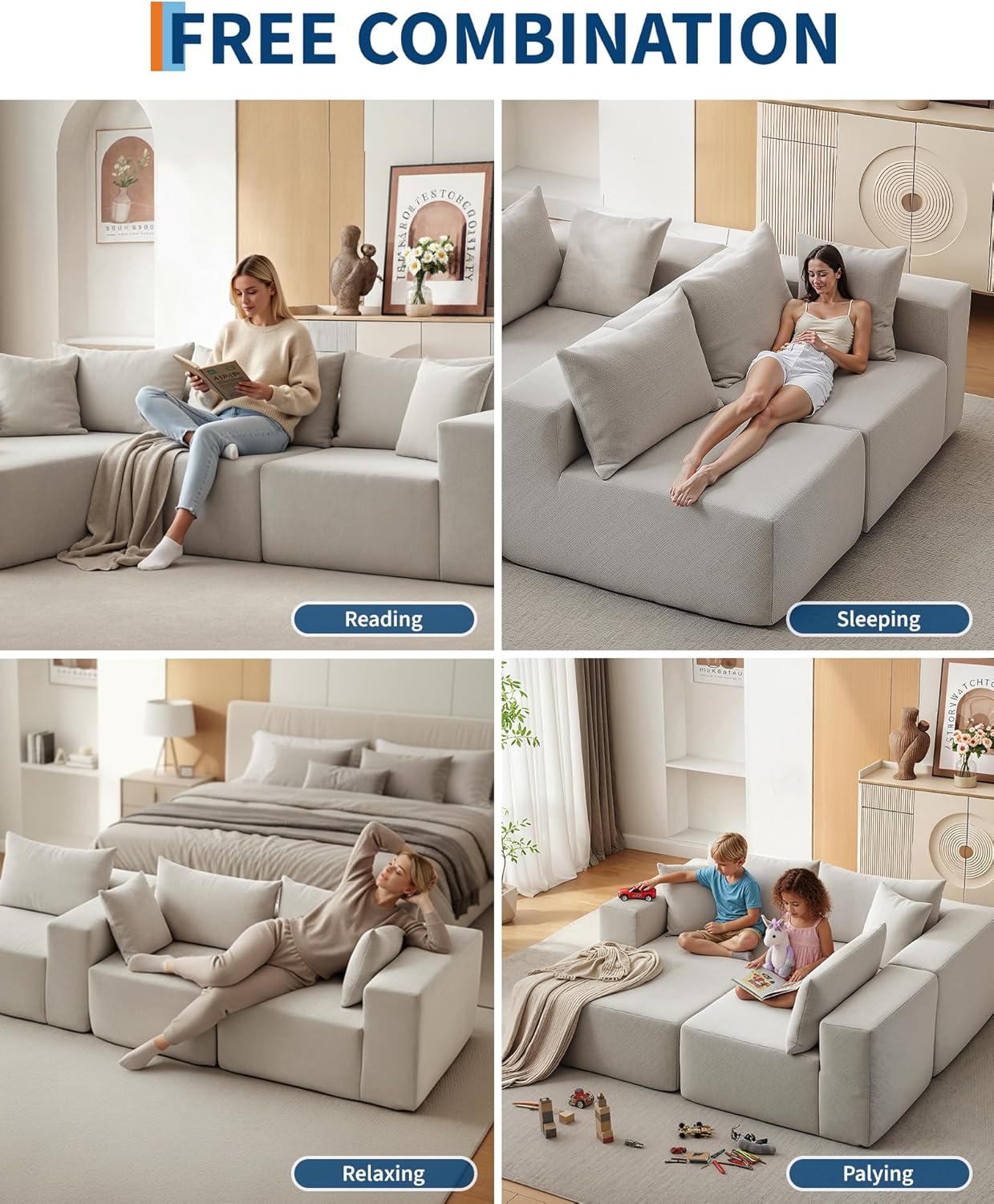 Garvee 108" Modular Sectional Sofa,Cloud Couch Sectional with Left Chaise | Compressed l Shaped Sofa for Living Room | Boneless Couch & Sofa Bed Design,No Assembly Required, Beige