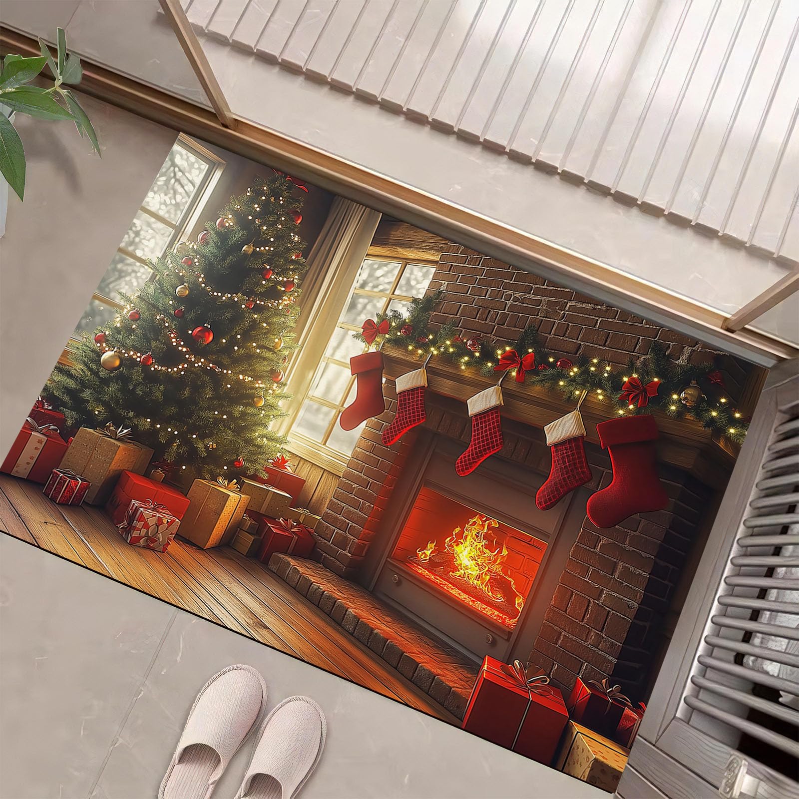 Paillasson de Noël grand format 80x120 pour protéger et décorer votre entrée