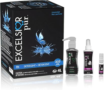 Excelsior Pur HE Laundry Detergent Liquid 7.5x Fragrance Free Concentrated 333 Loads 4 Liter W/Natural Stain Remover, High Efficiency Washing Detergent Laundry Soap Works In All Washers Unscented