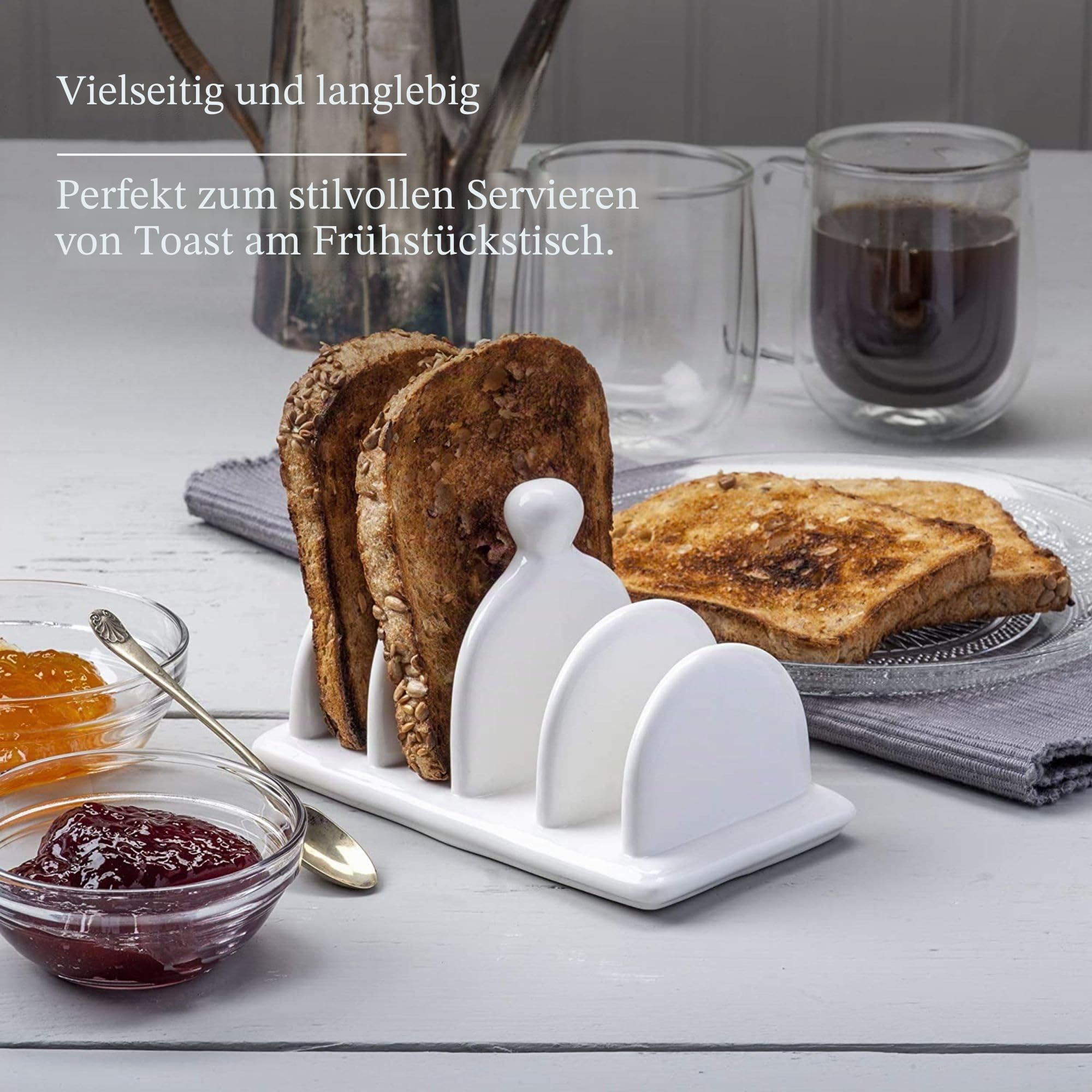 WM Bartleet & Sons 1750 Traditionelles Toastregal aus Porzellan mit 4 Schlitzen, mit Tragegriff/Knauf, Weiß, Einheitsgröße