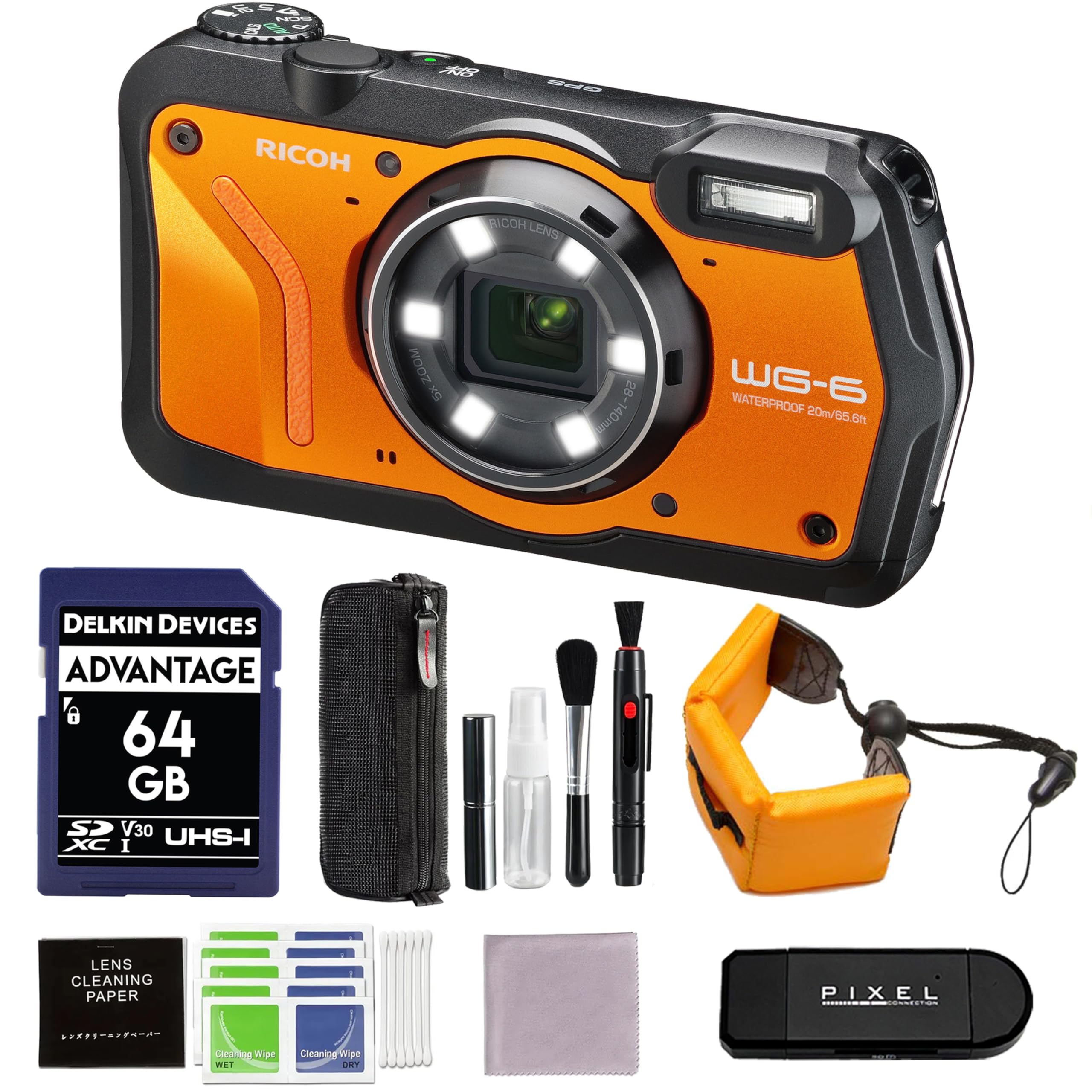 Pixel Connection Ricoh WG-6 Webcam Digital Camera (Orange) Bundle with Advanced Accessories