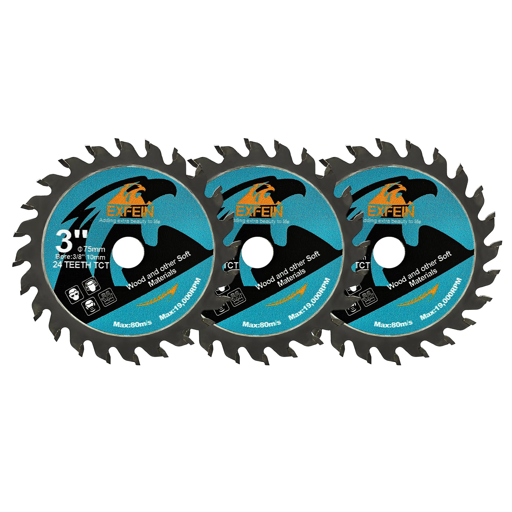 EXFEIN Wood Cutting Disc 75mm 3pcs - 24T TCT Carbide Tipped Teeth Compact Circular Cutting Disc with 10mm Arbor, General Purpose for Cuttting in Wood Plastic and Composite Materials — image 1