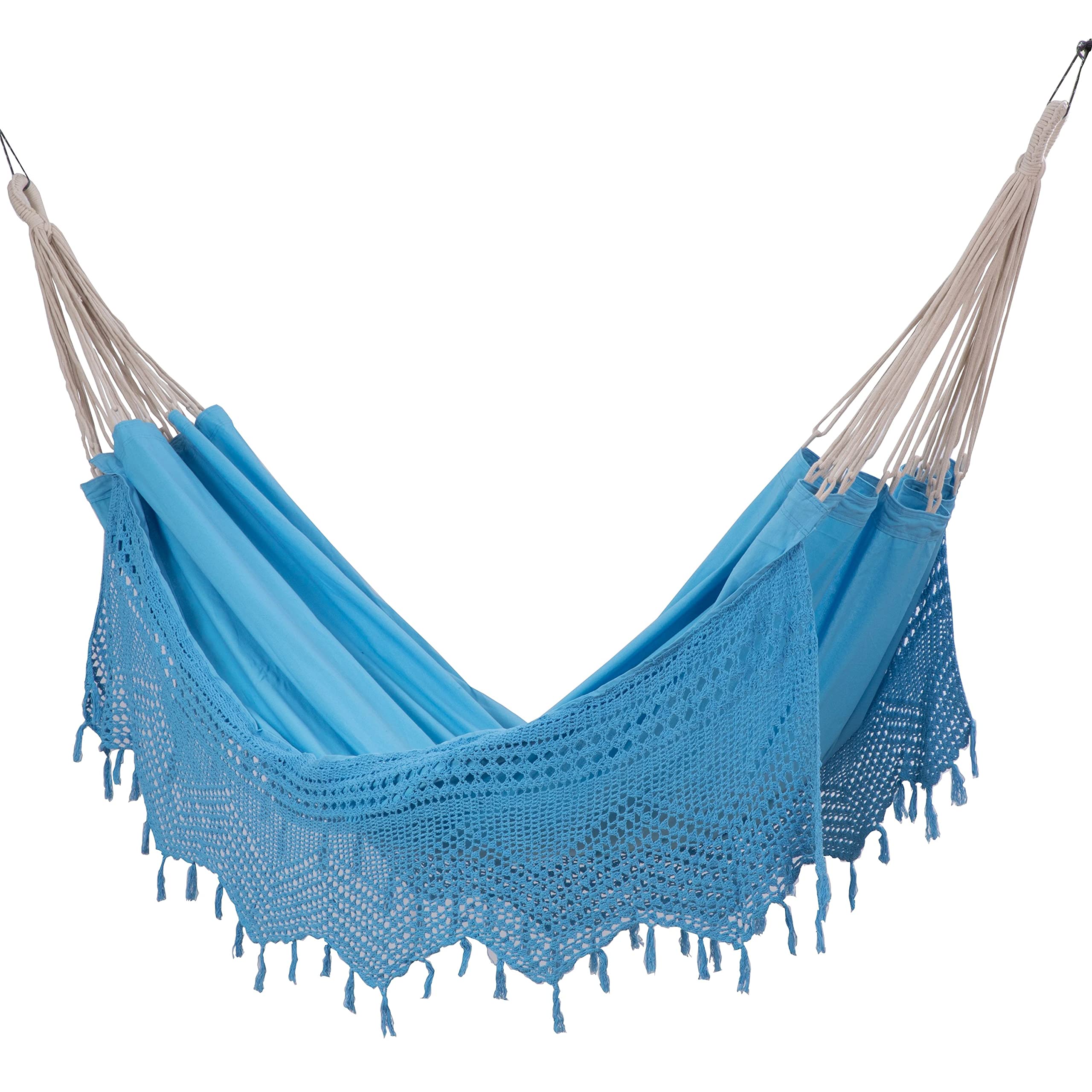 Bahia Brazilian Patio Hammock Crochet Cotton Hammock Double Hammock for Two People Outdoor Patio Swing Chair Hand Woven Mayan Hammock Use Inside Outside Backyard Decor Porch Swing