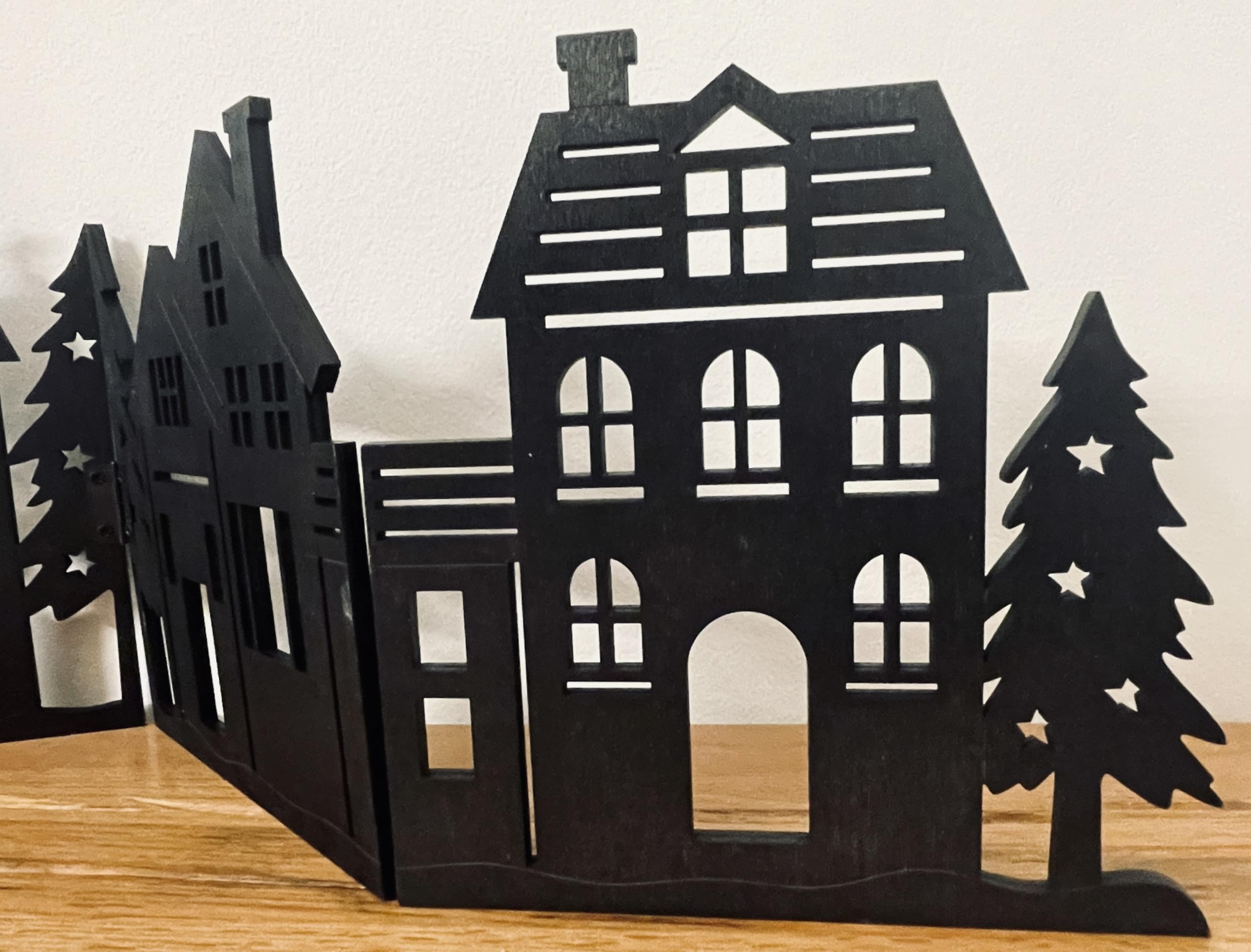 Silhouette De Ville En Bois Noir Pliable 50x22 Cm – Décoration De Table Noël, Ambiance Hivernale, Style Nordique