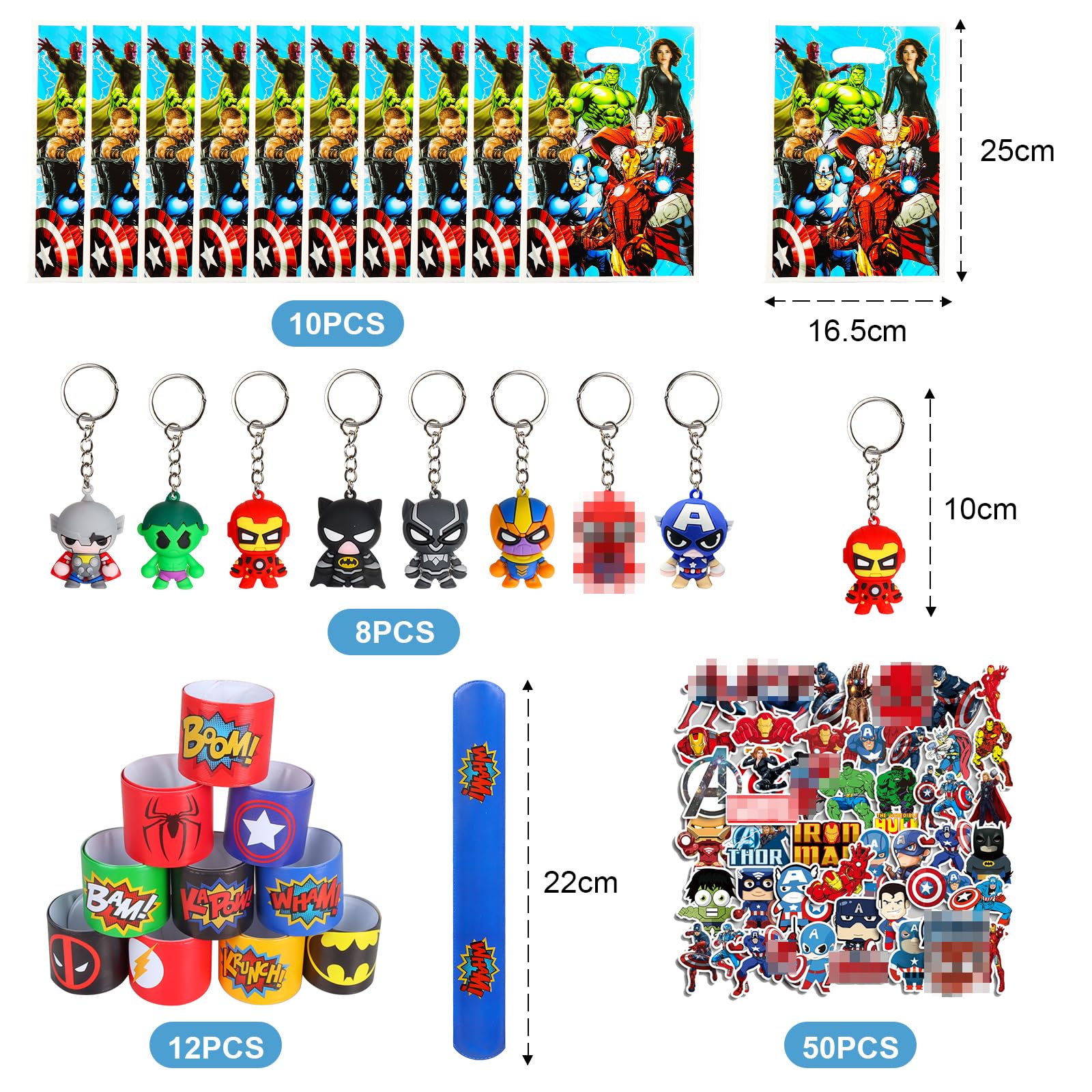 Kit Completo Feste Supereroi - 160 Pezzi Con Braccialetti, Portachiavi, Adesivi E Sacchetti - Foto 11