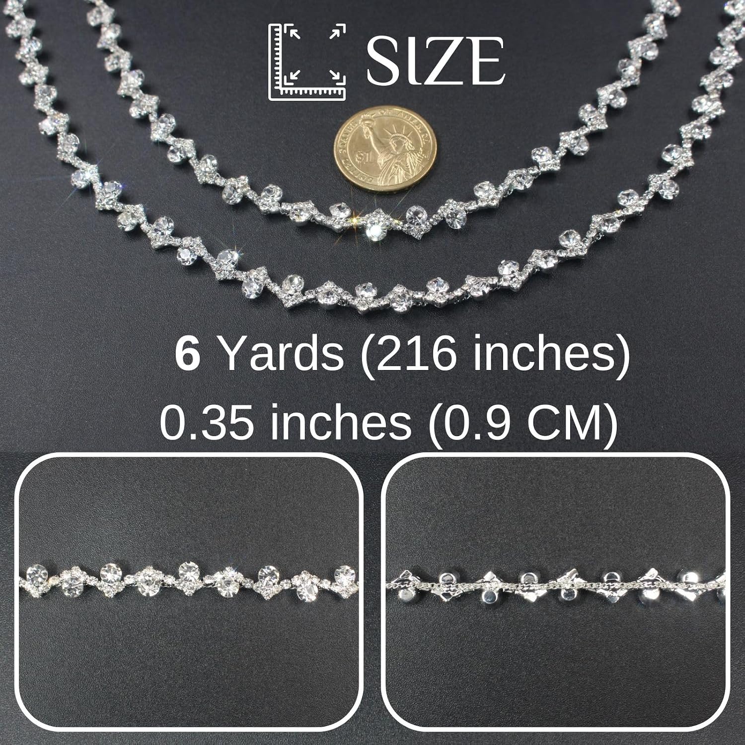 PEARLY JUN 6 Yards Rhinestone Trim Chain Gold Diamond Applique Crystal Fringe String for Wedding Dress Straps Sewing Embellishments Crafts Bedazzling Clothes Accessory image 4