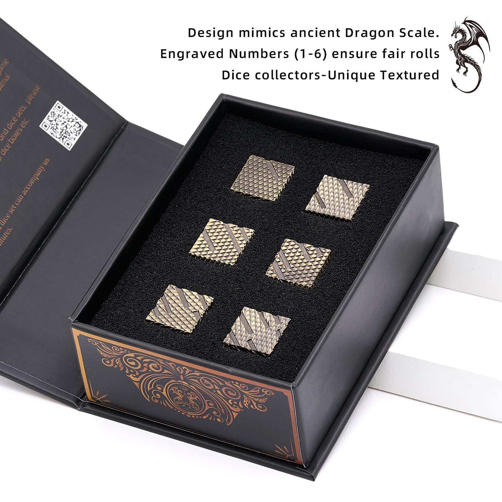 Set di dadi per D&D, 6 pezzi di dadi in lega di zinco dal design unico a squame di drago per Dungeons and Dragons, gioco da tavolo MTG DND Yahtzee (Ls-Bronze)