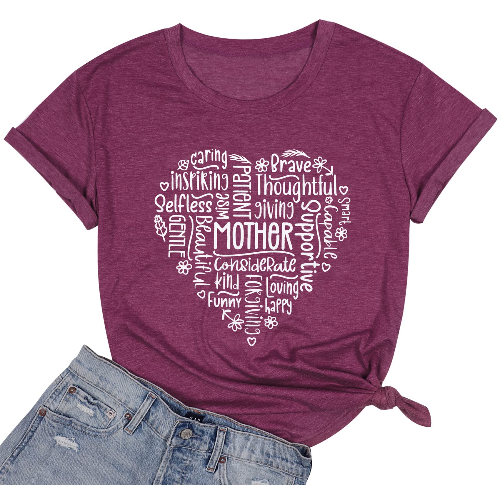 Mother Love Heart Sayings T-Shirt Women Mom Life Funny Graphic Tee Shirt Mama Inspiration Kind Tee Top