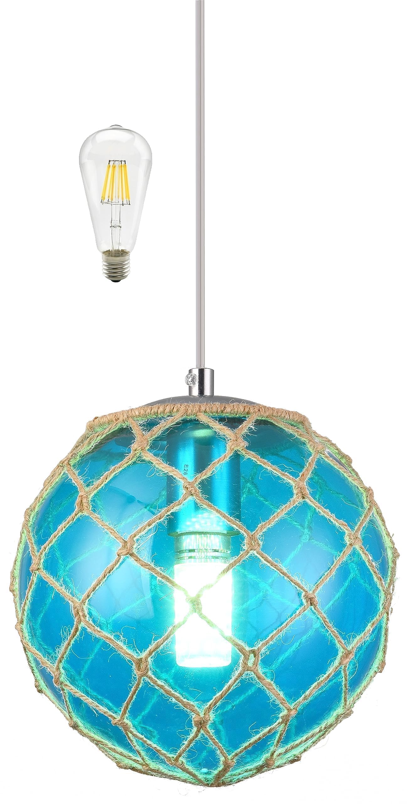 Blue Pendant Light Coastal Pendant Light Nautical Pendant Lighting Beach House Lighting Fixtures Ocean Lighting Fixture Coastal Hanging Light Fixtures Fish Float Glass Ball Lighting(Bulb Incl.