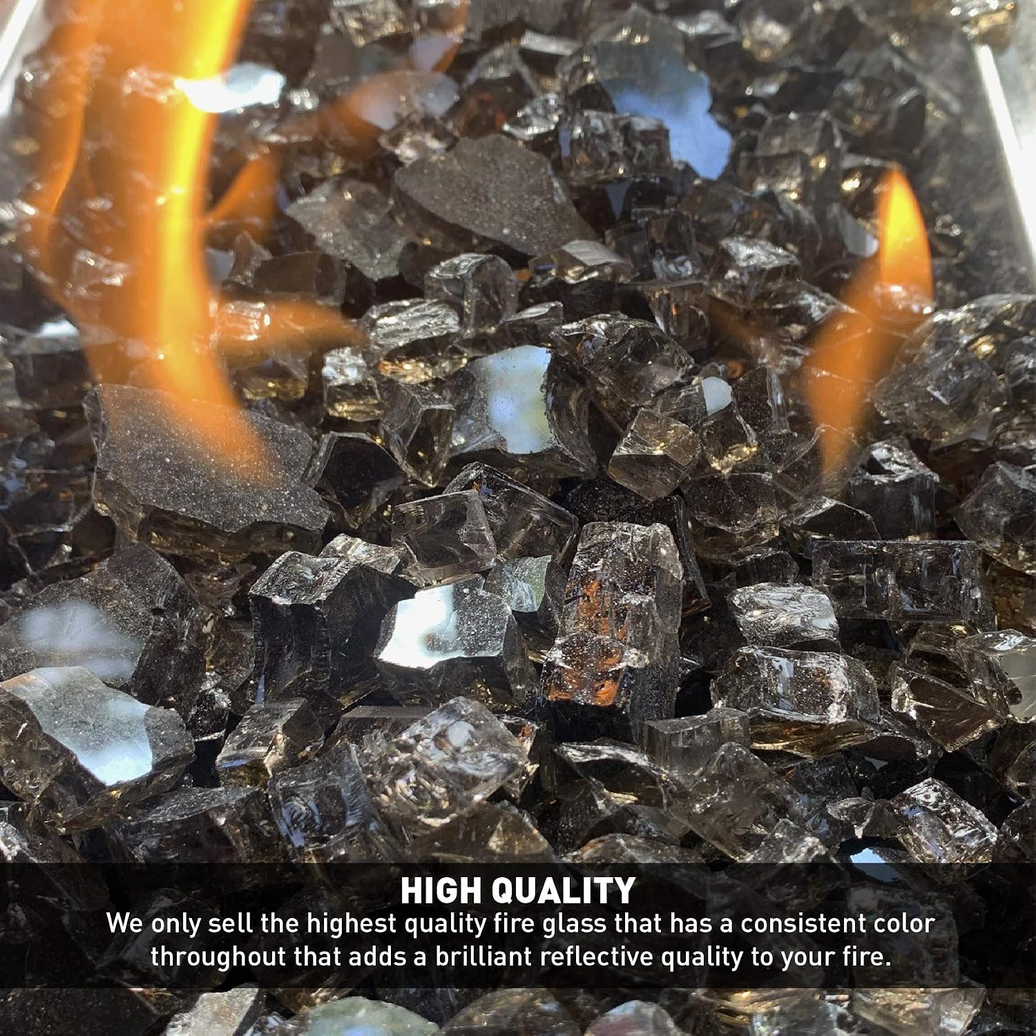 EasyGo Product Fire Pit Glass Rocks Tempered Decorative High Luster Crushed Reflective for Outdoor or Indoor Propane Firepits, 1/2" – Bronze