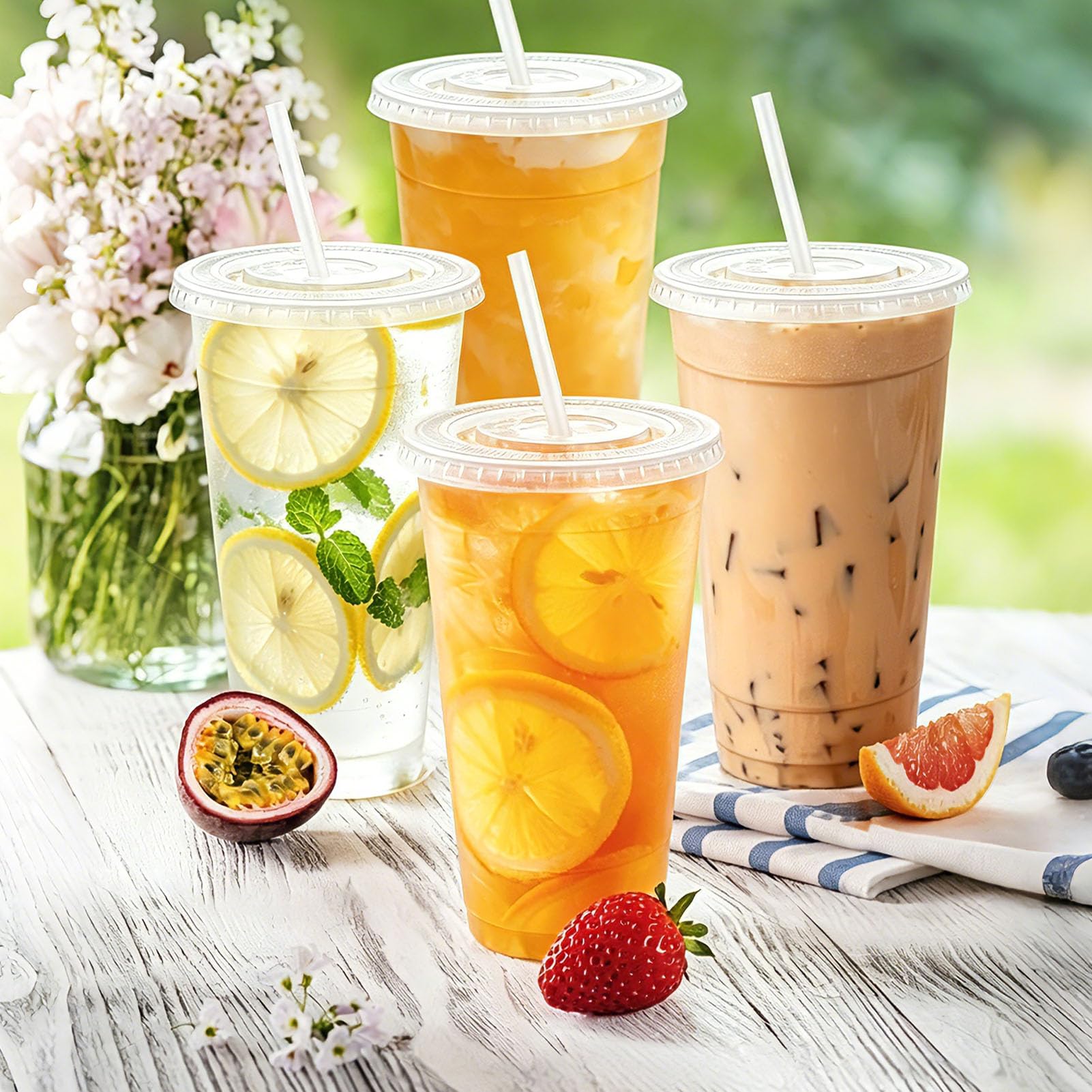 Clawsoff 100 Pack 24 oz Clear Plastic Cups with Lids and Straws Disposable — Amazon image 5