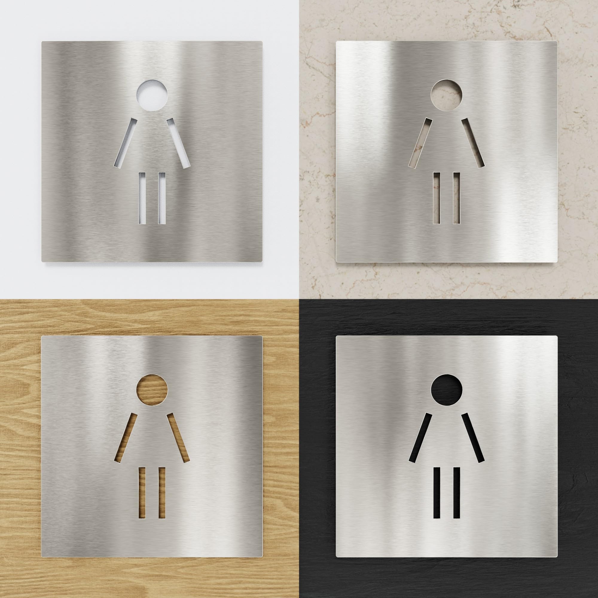 Edelstahl WC-Schilder Set - selbstklebend & pflegeleicht - Design Toiletten-Schilder T-05-E