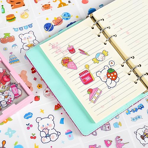 Miniatura 6 de Lindas calcomanías Kawaii para diario y álbumes de recortes, 100 hojas transparentes de PET transparente de dibujos animados coreanos adhesivos