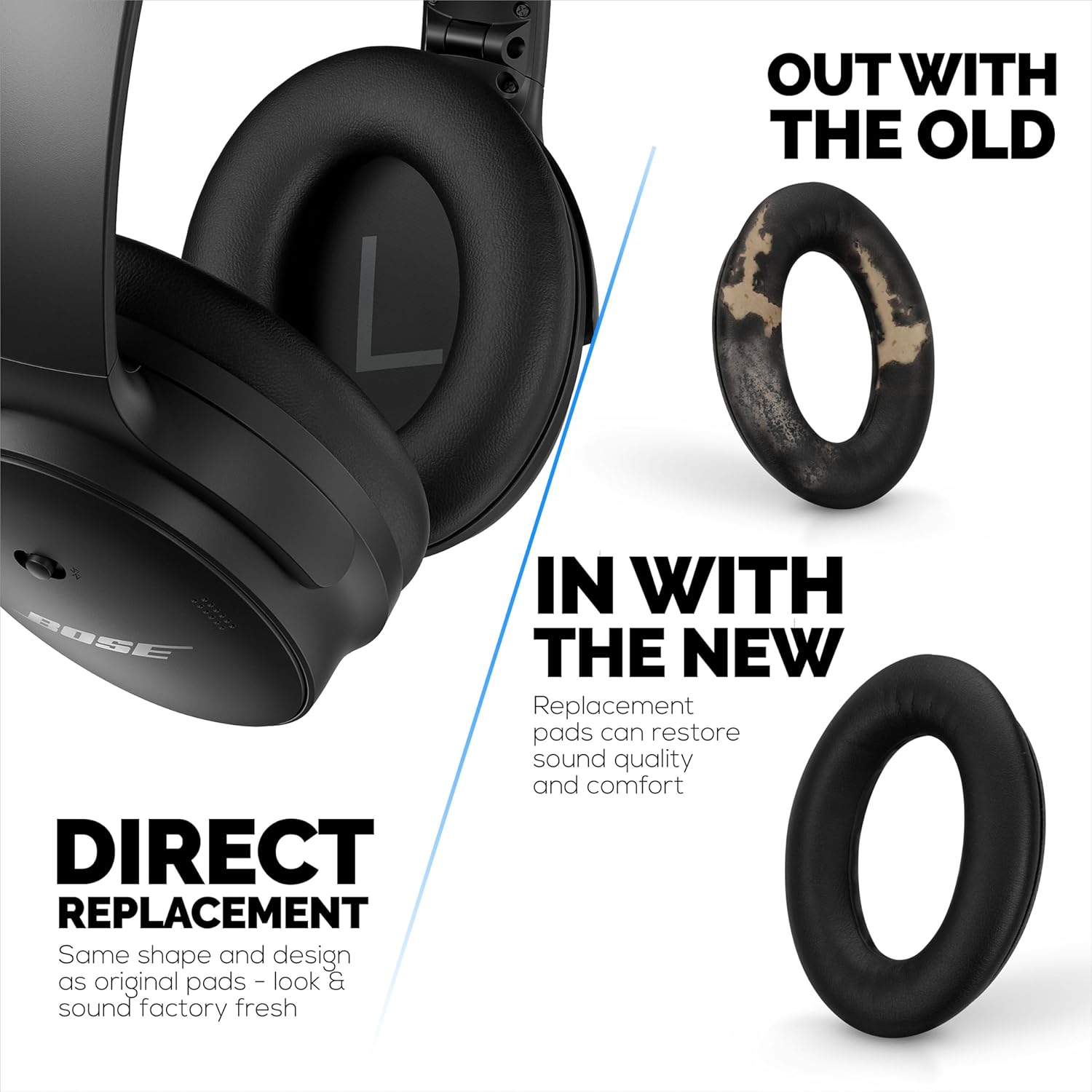 Replacement Earpads for Bose QC45 (QuietComfort 45) Headphones, Upgraded Quality with Thicker Memory Foam & Longer Lasting Leather by Brainwavz (Black) - Image 3