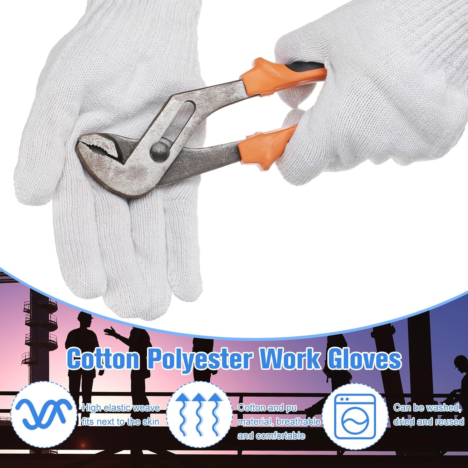 Sintuff 100 Pairs Gloves Cotton Liners for BBQ String Knit Polyester Safety Gloves for Cooking, Grilling