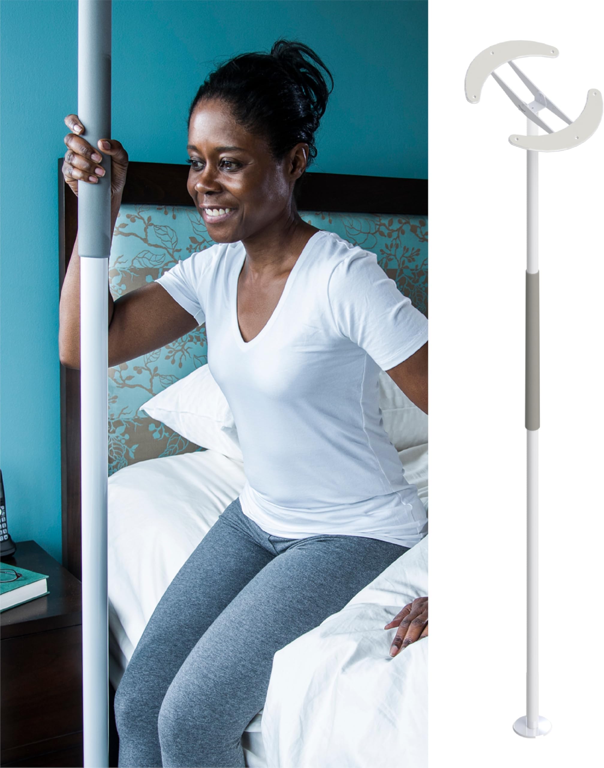 HEALTHCRAFT SuperPole with Angled Ceiling Plate (0°-45°), Tension-Mounted Floor to Ceiling Grab Bar (8-Feet), Designed for Vaulted or Sloped Ceilings (300 Lbs. Capacity)