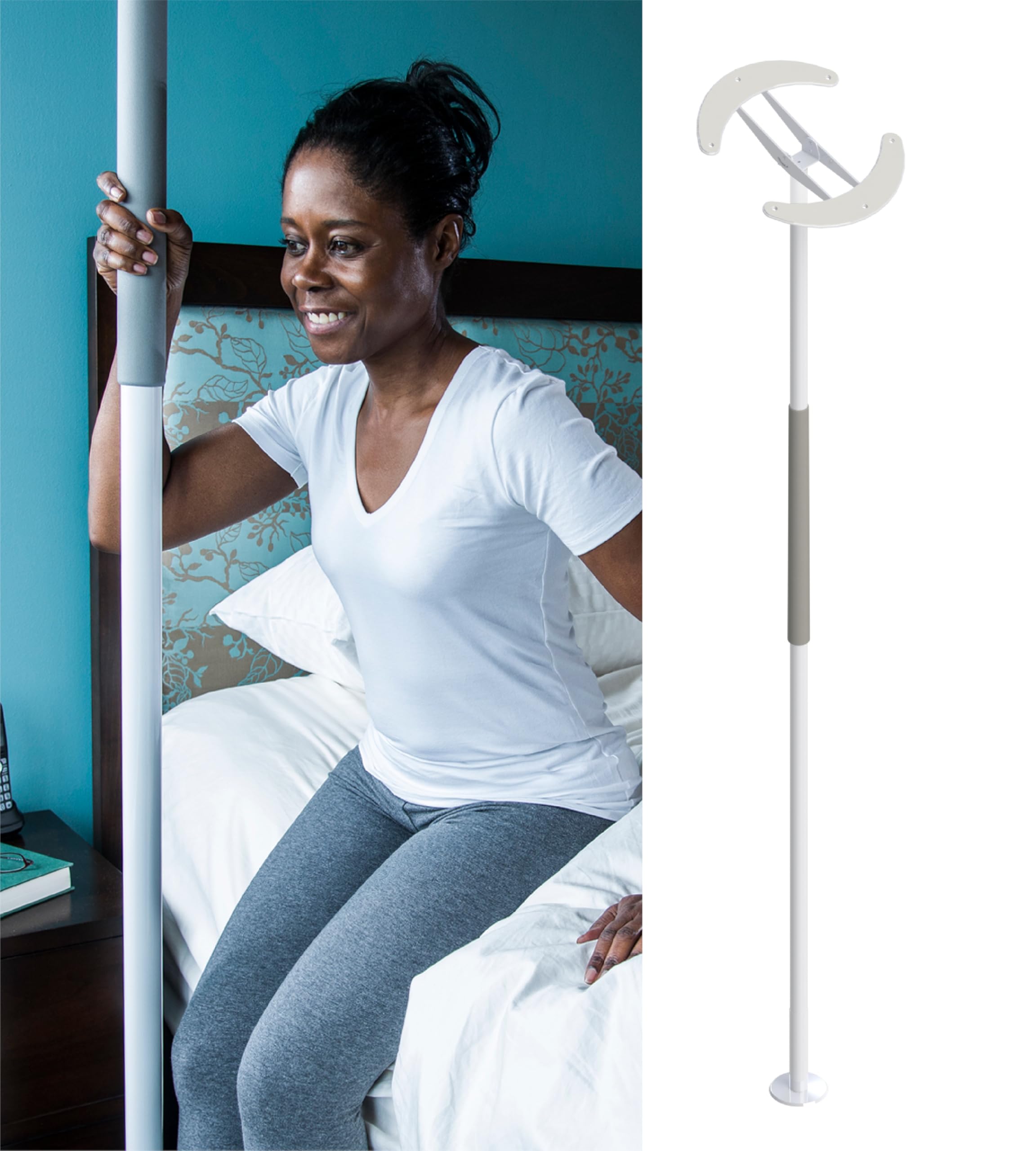 HEALTHCRAFT SuperPole with Angled Ceiling Plate (0°-45°), Tension-Mounted Floor to Ceiling Grab Bar (8-Feet), Designed for Vaulted or Sloped Ceilings (300 Lbs. Capacity)