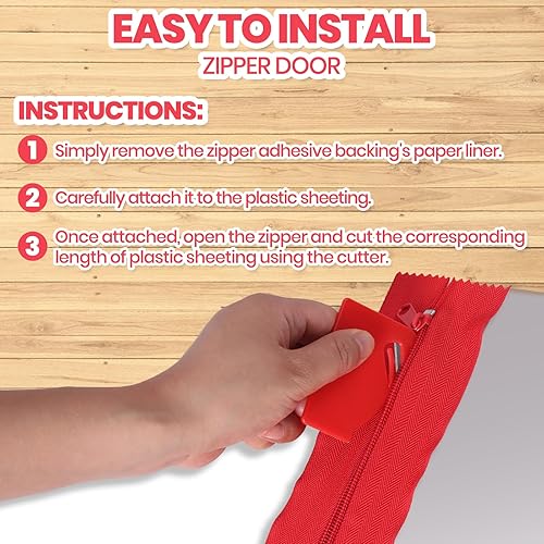 Vista 21 de CALPALMY Paquete de 4 cremalleras protectoras contra el polvo de alta resistencia (rojo) – Cremallera instantánea autoadhesiva para puerta – 7 pies