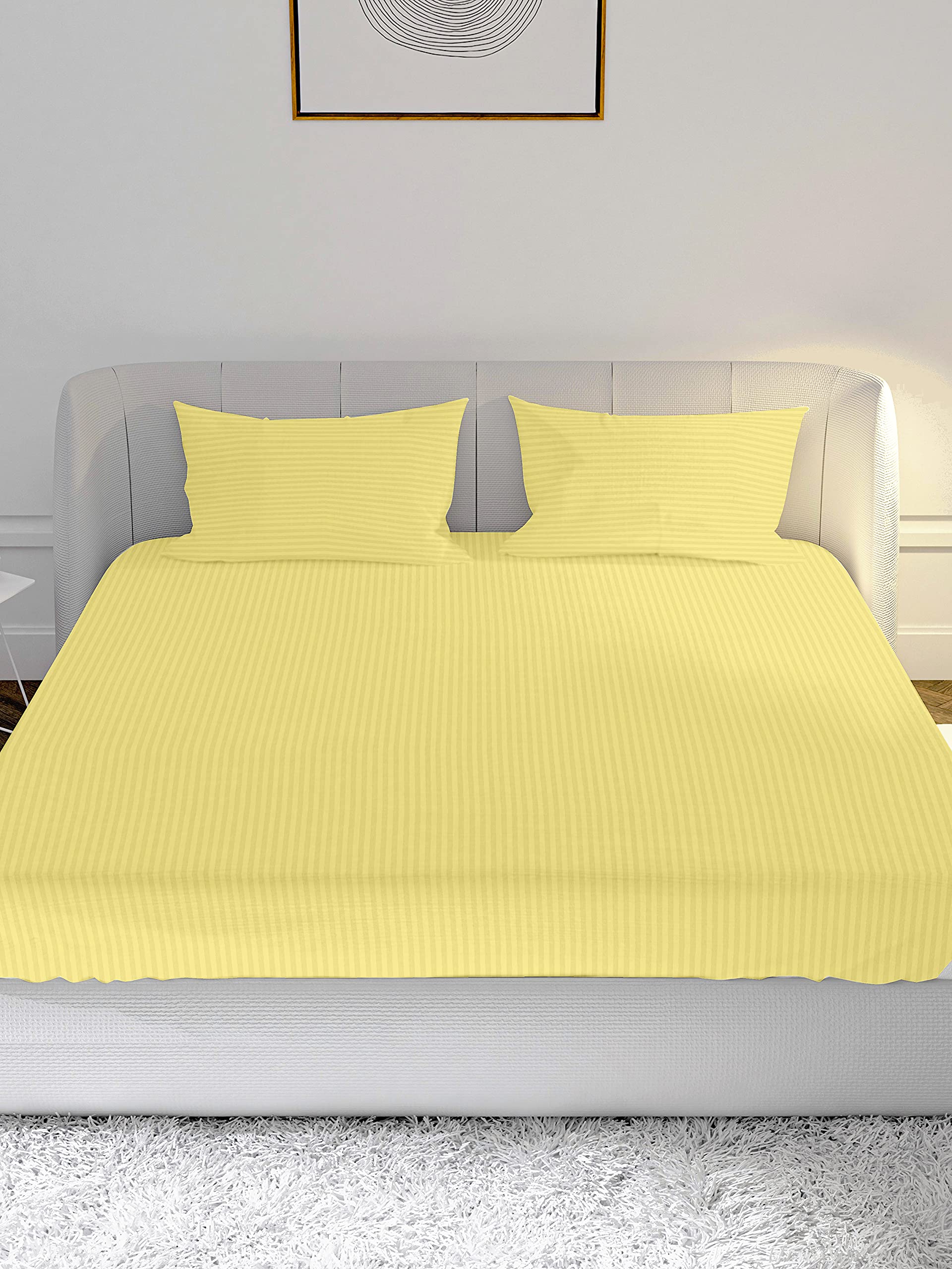 Mayfair Homes London 100% Cotton Satin Stripe 210TC Queen Bedsheet Set with 2 Pillow Covers