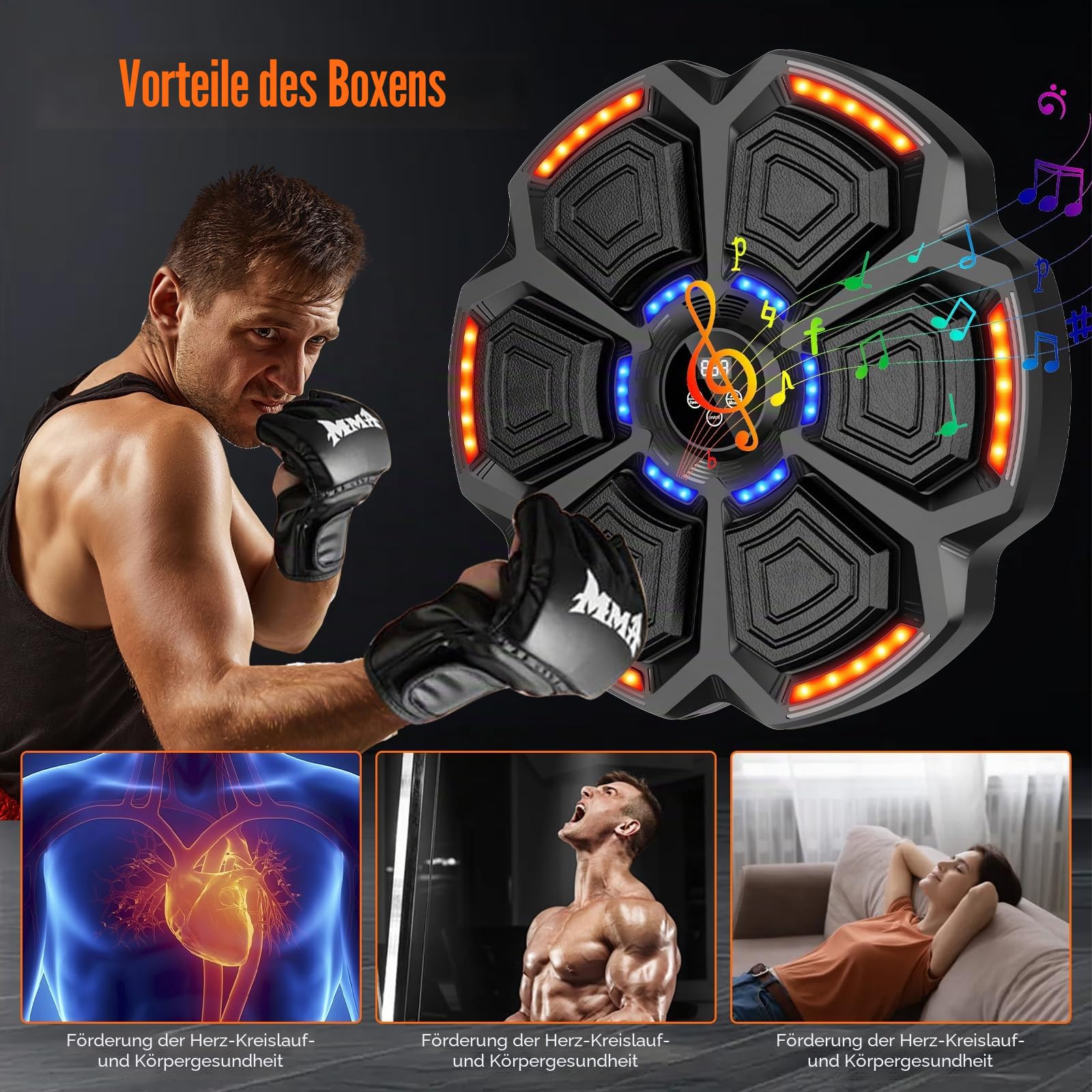 Music Boxing Machine für Erwachsene, 9 Geschwindigkeitsmodi, Musik-Boxmaschine Boxer mit Boxhandschuhen, LED Wand Schlagpolster mit Musik, unterstützt Bluetooth, Geschwindigkeitseinstellung