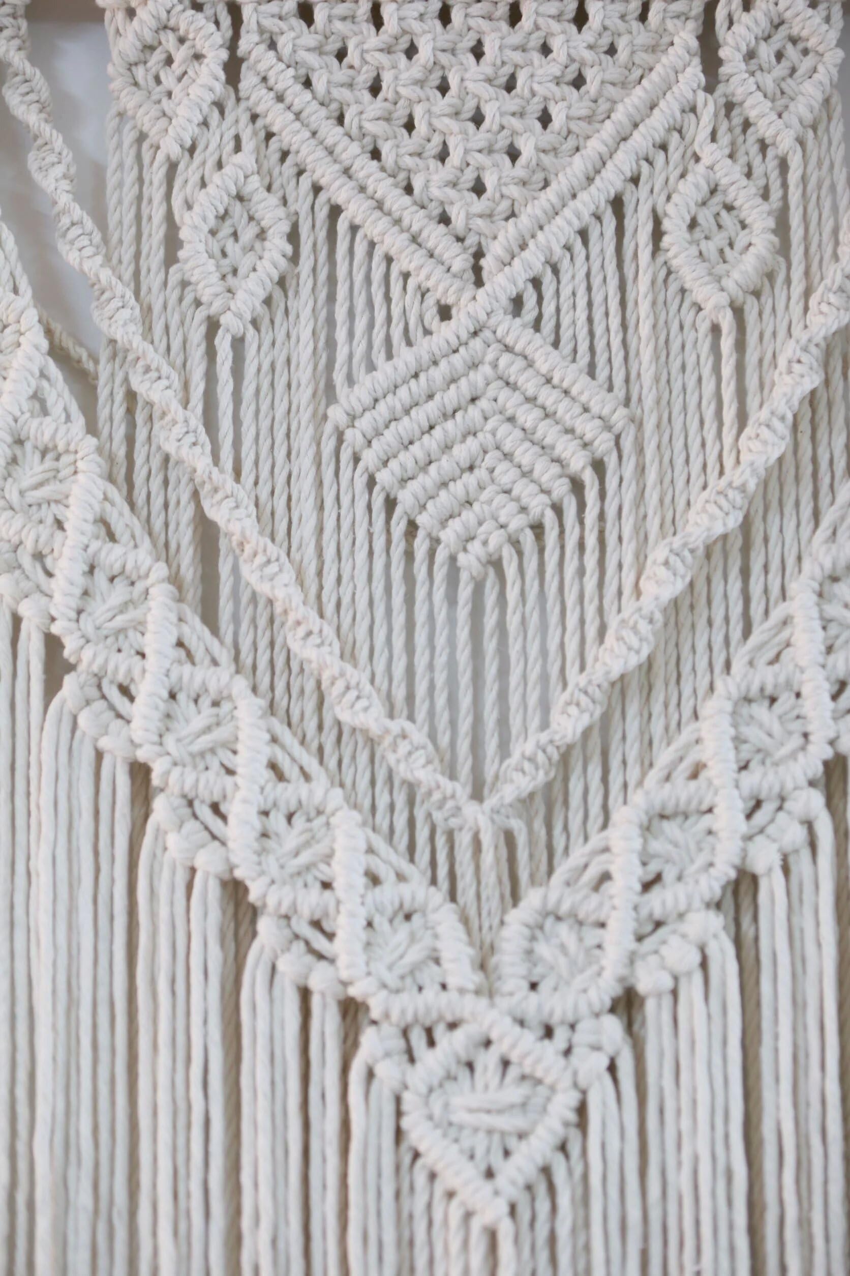 Macramé para colgar en la pared, grande, 44 x 38 pulgadas, decoración de pared para el hogar, tapiz geométrico tejido de algodón sobre cabecero, boda, balcón, dormitorio, sala de estar, 3