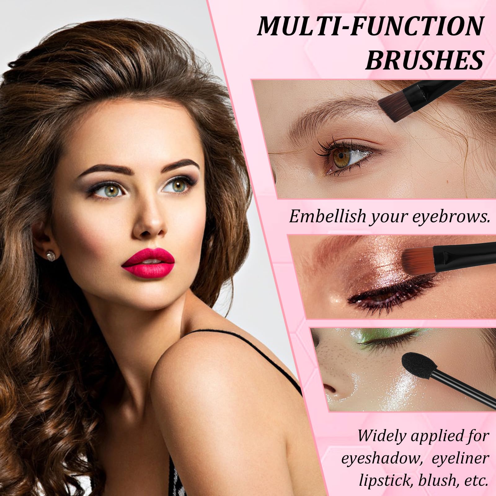 Lot de 200 pinceaux à sourcils jetables, 50 pinceaux à sourcils angulaires/ronds, 50 pinceaux à double extrémité, 100 pinceaux à lèvres pour femmes et filles