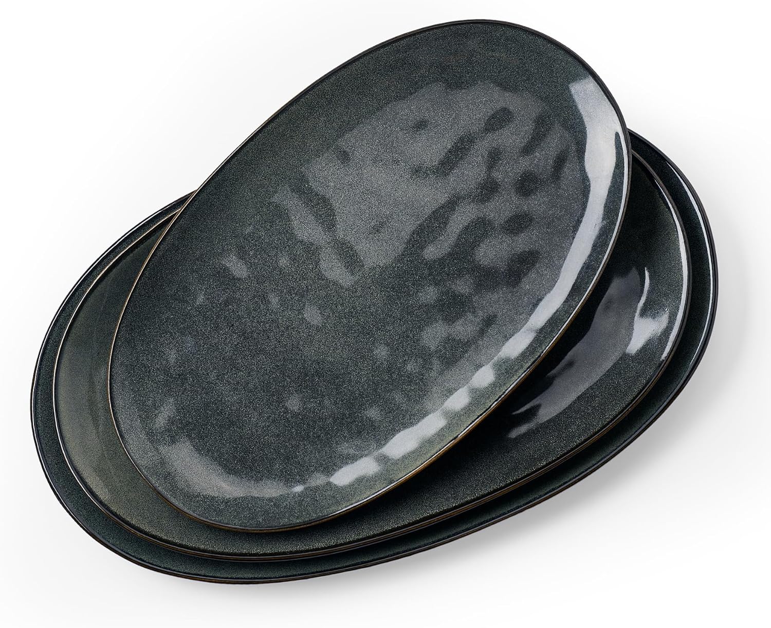 Famiware Oval Serving Platter Set (Large, Medium, Small) in Reactive Glaze