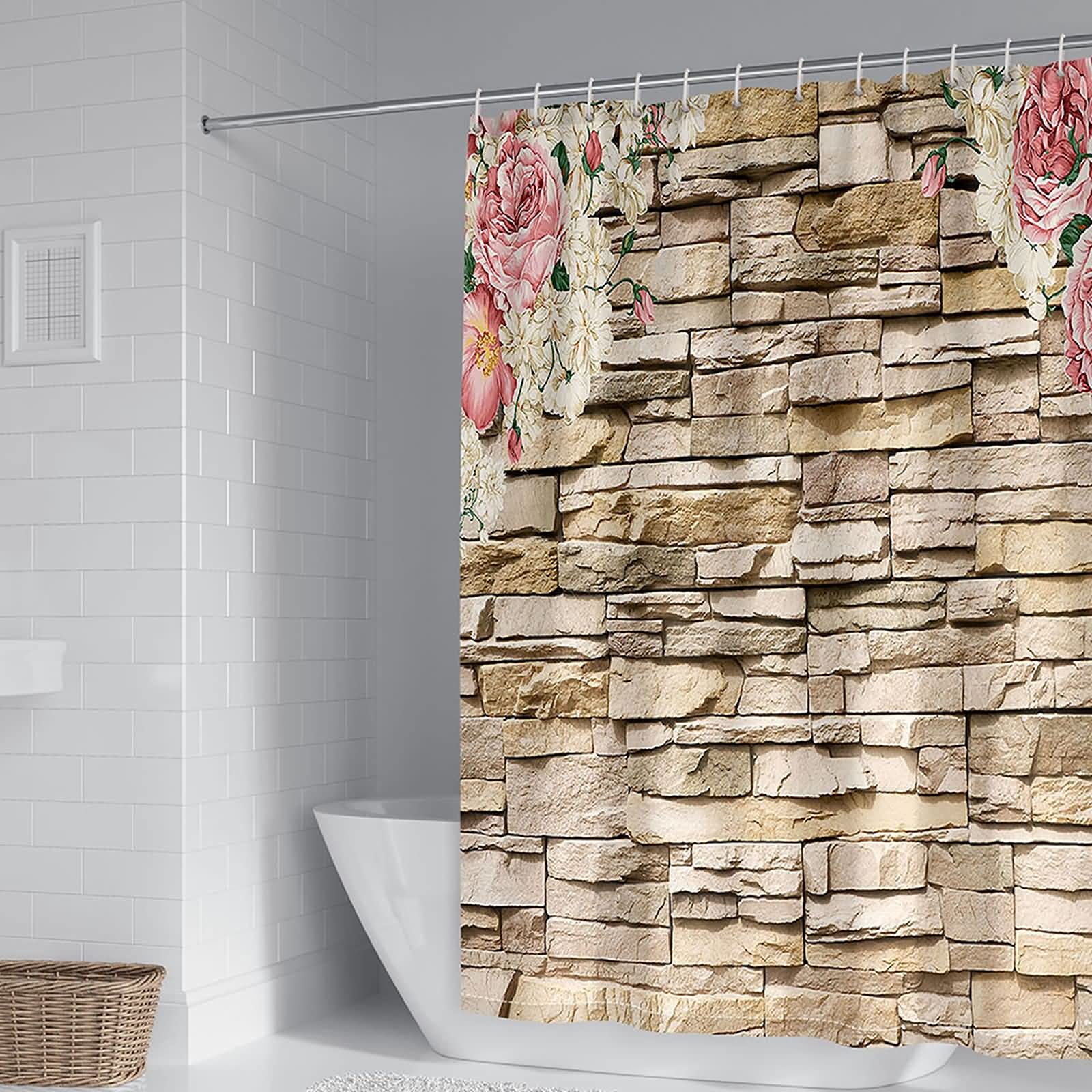 Rideau de douche salle de bain polyester imperméable 165x200cm motif floral