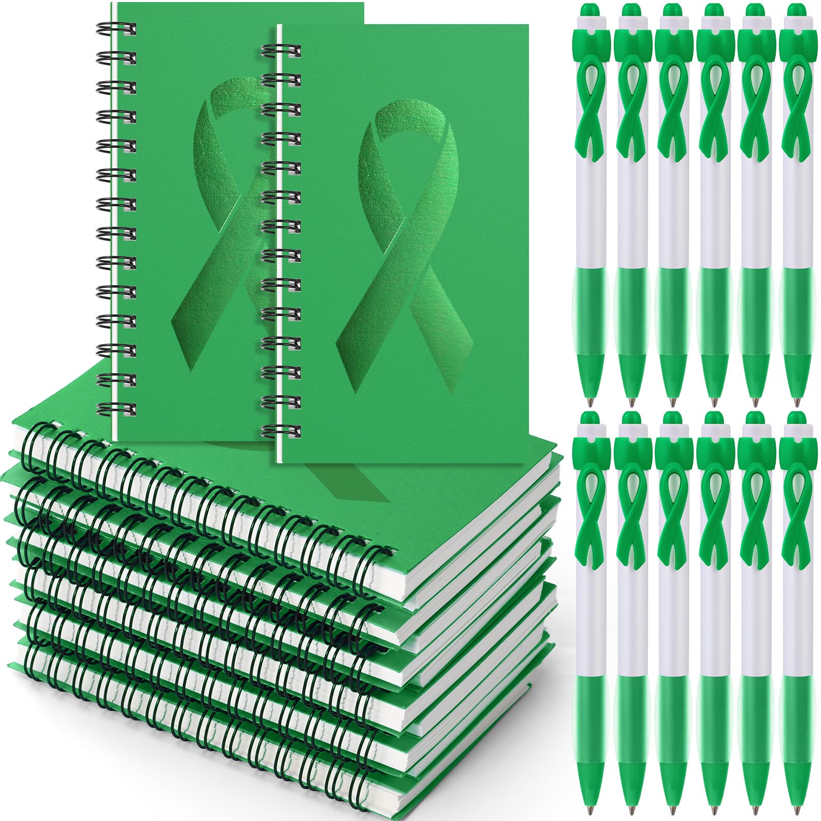 Weekgrat 24 Pcs Cancer Awareness Notepads Ribbon Retractable Pens Prostate Rectal Cancer Notebooks Mini Ribbon Ballpoint Pens Abuse Prevention Charity