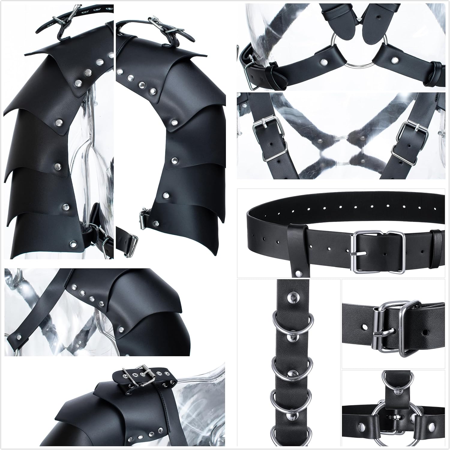 Medieval Knight PU Leather Leggings Corset Belt Shawl Renaissance Shoulder Cape Scarf Bracers Accessories - Image 4