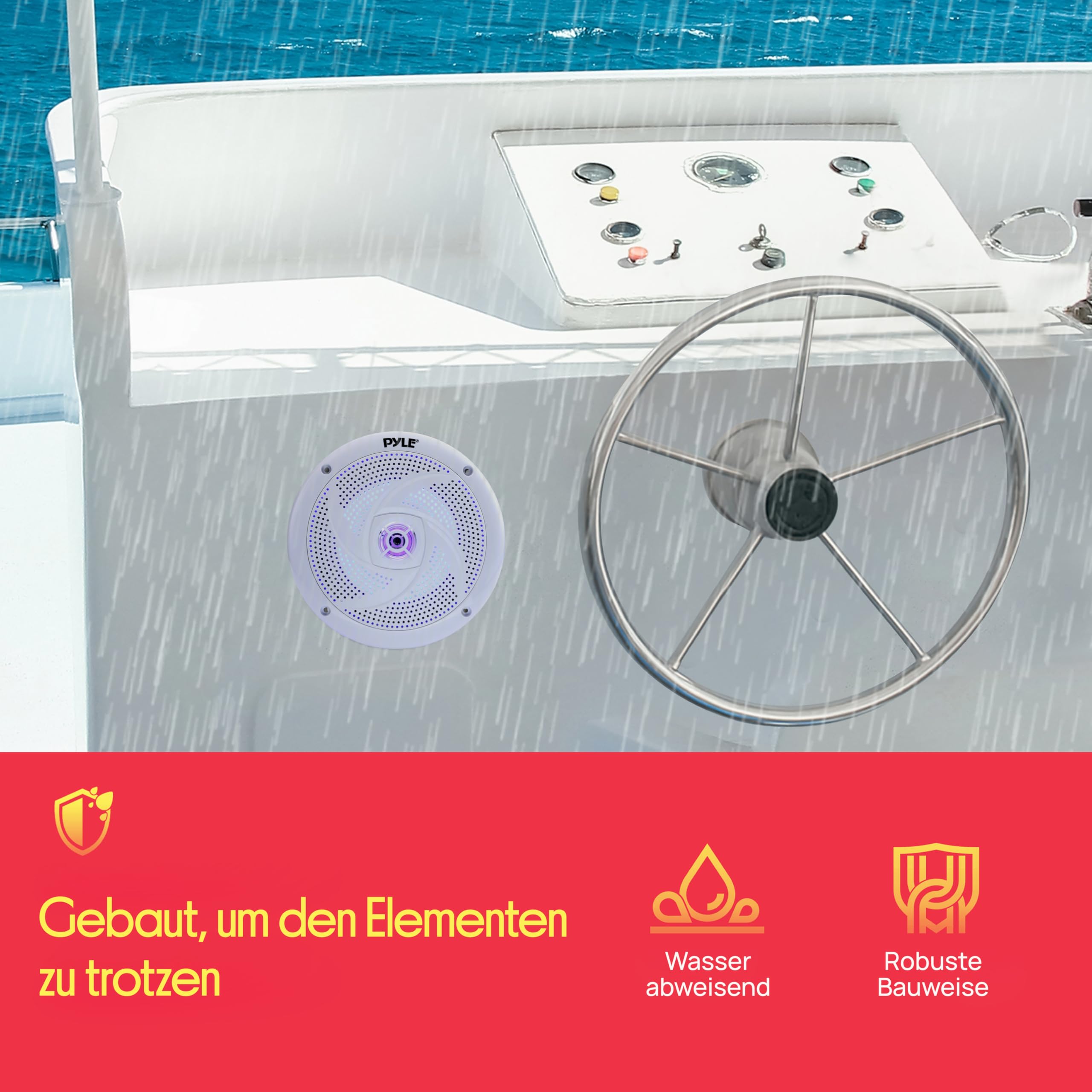 Pyle Slim Outdoor Lautsprecher Box – wasserdichte Box Outdoor Speaker – Outdoor Musikanlage mit LED-Lichtern Schmal 2-Wege Lautsprecher Passiv 240W als Boot & Auto & Lautsprecher, Aufbaulautsprecher