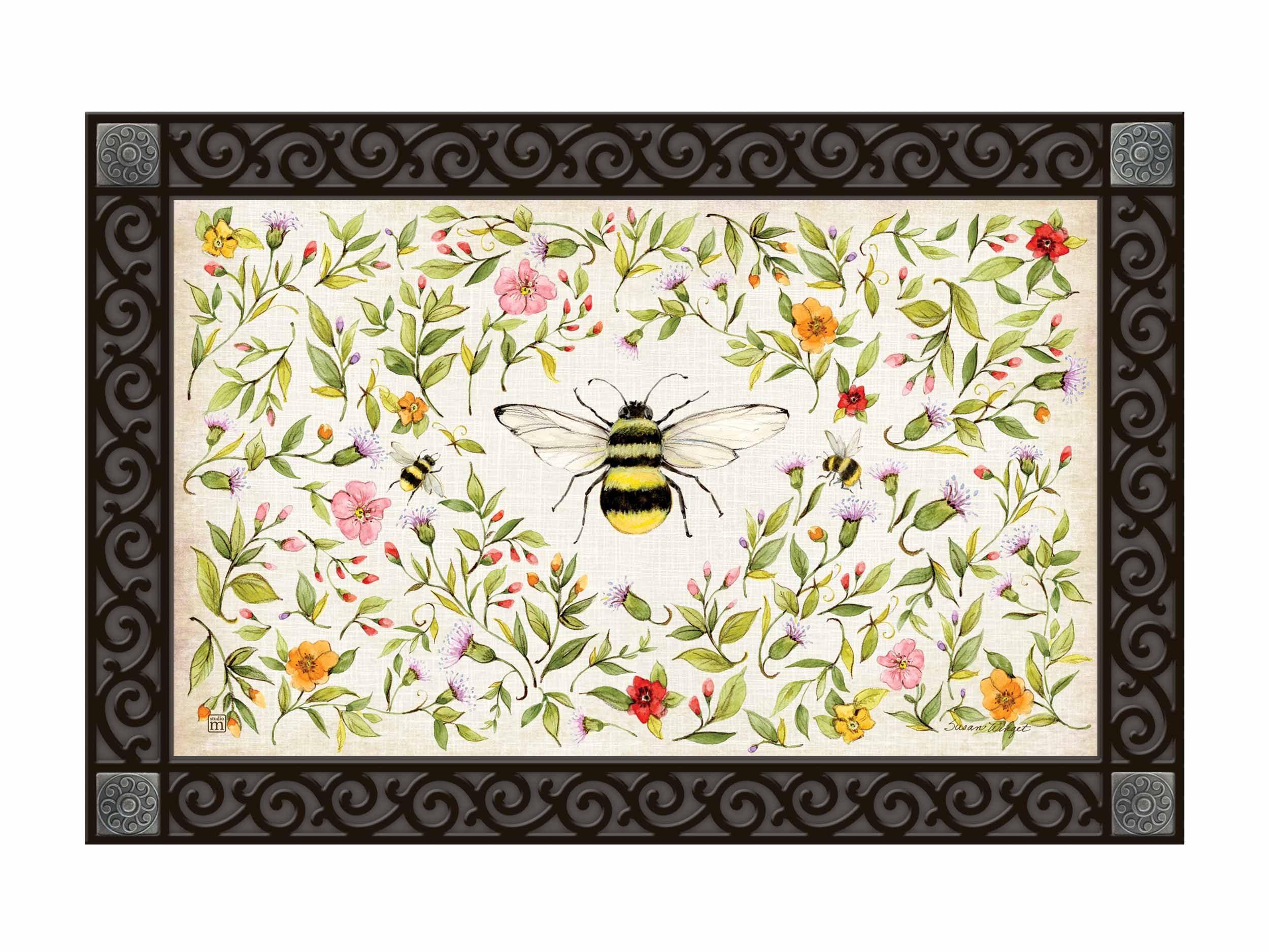Studio M All Weather Interchangeable Doormat Insert - 30x18 Inch Recycled Rubber Backing - Dogwood Birdhouse